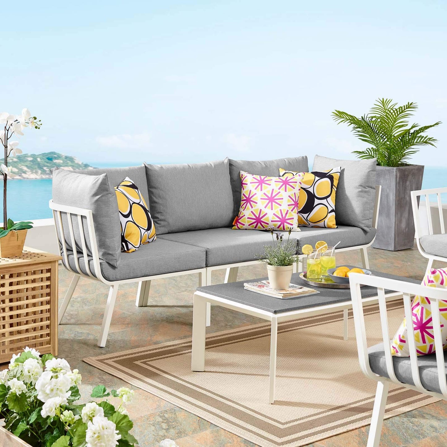 Modway Riverside Outdoor Furniture, 3-Piece Set, White Gray