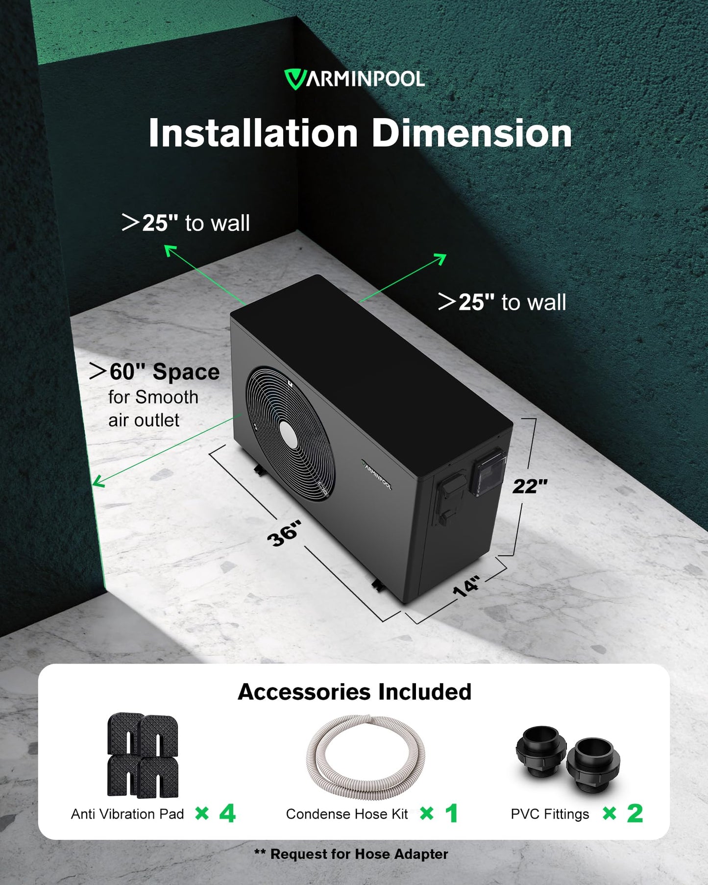VARMINPOOL Electric Pool Heater, 30,000 BTU Pool Heat Pump for Above Ground Pools Up to 7000 Gallons, WiFi Control, 120V Titanium Heat Exchanger, V7 Plus