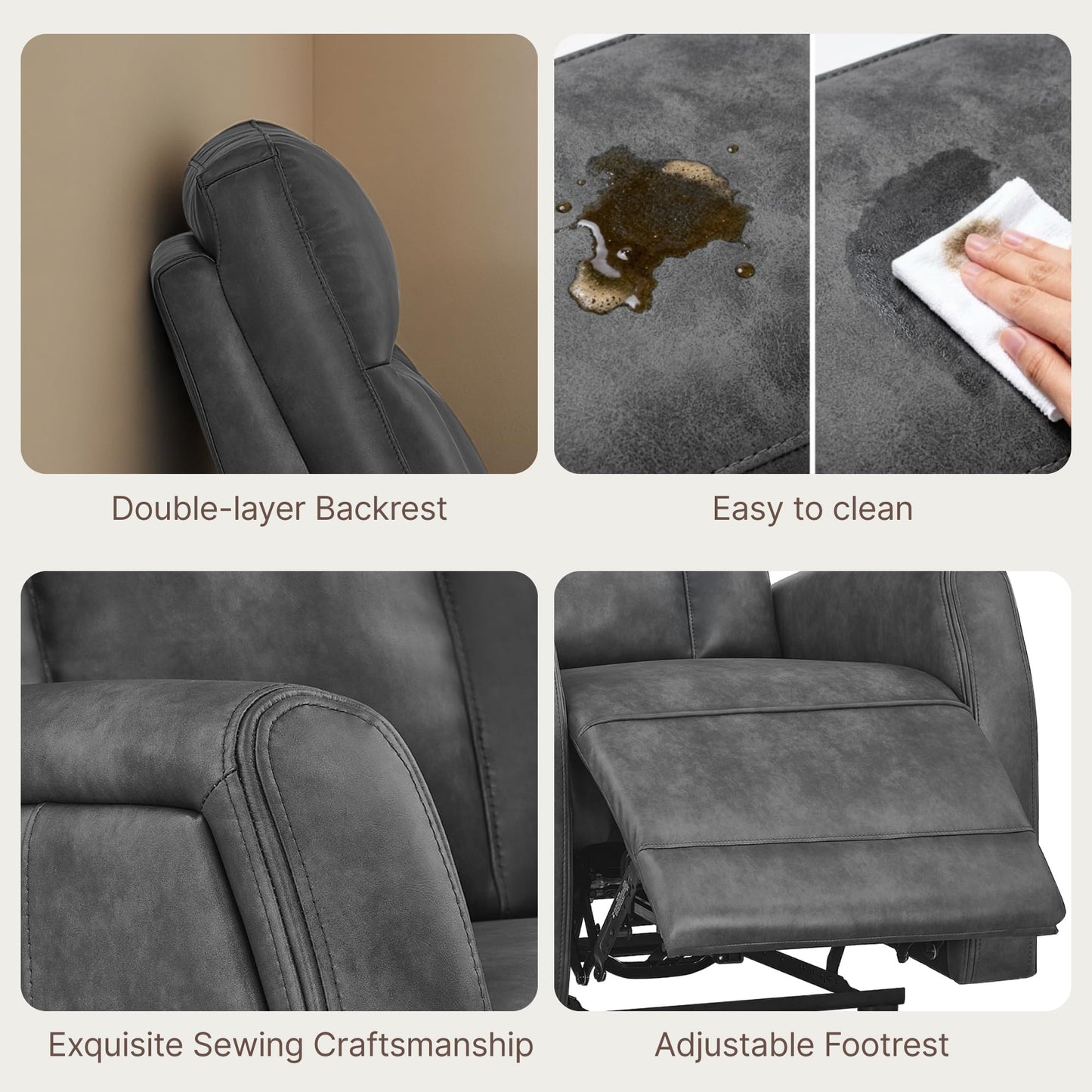 KISLOT Wall Hugger Power Recliner Chair with USB & Type-C Ports Faux Leather Recliner 135° Reclining Small Space Electric Sofa for RV Living Room Bedroom