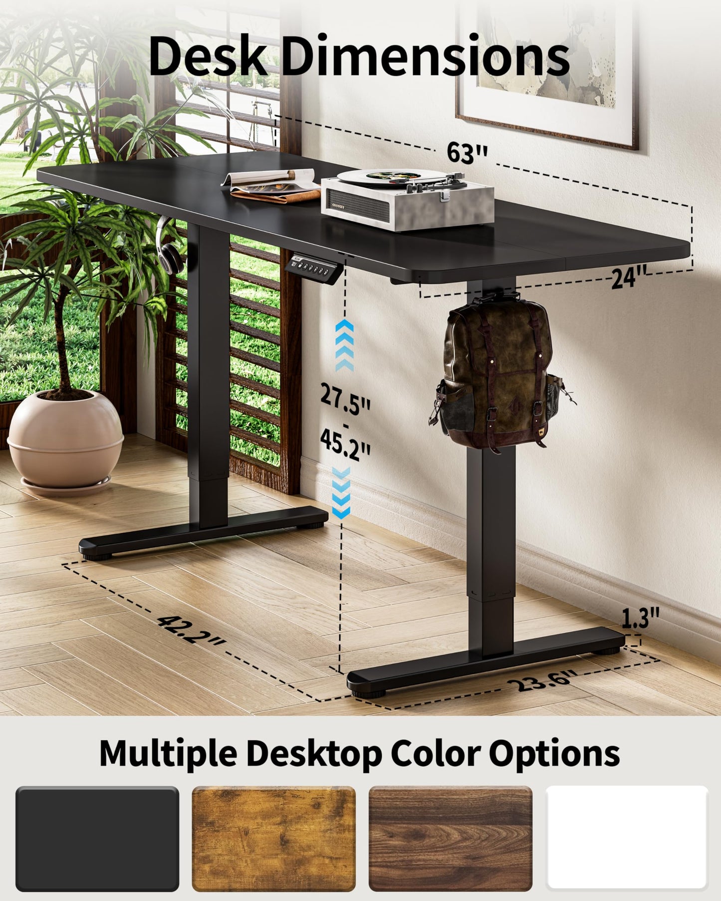 BIZUM Electric Standing Desk 63 x 24 Inch Computer Desk-Gaming Desk Black Home Office Desks Height Adjustable Memory Stand Up Computer Workstation