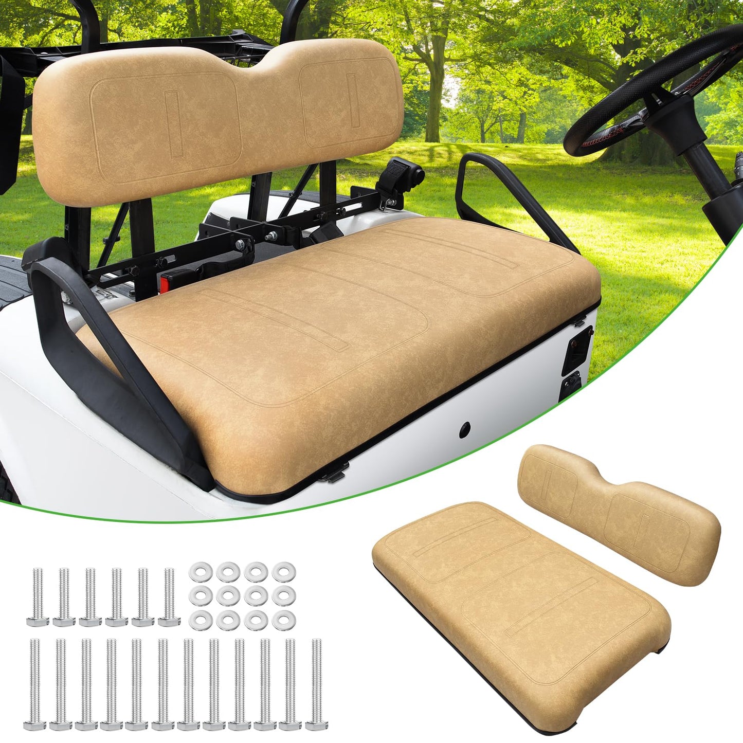 HEOHOU Golf Cart Front Seat Replacement Cushion Assembly Kit for EZGO TXT Medalist 1994-2013 Models,Golf Cart Front Seat Back and Seat Bottom Cushion,Tan