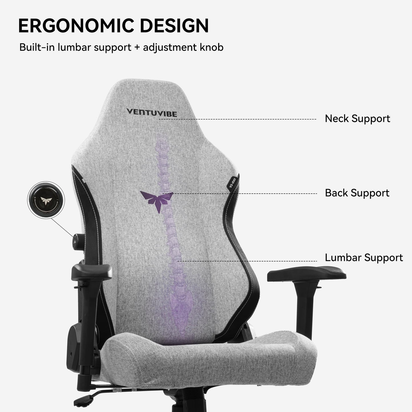 VENTUVIBE Gaming Chair - High Back Ergonomic Computer Chair with Lumbar Support, Video Game Chair-4D Adjustable Armrests,170° Reclining & 320lb Capacity,Fabric,Gray