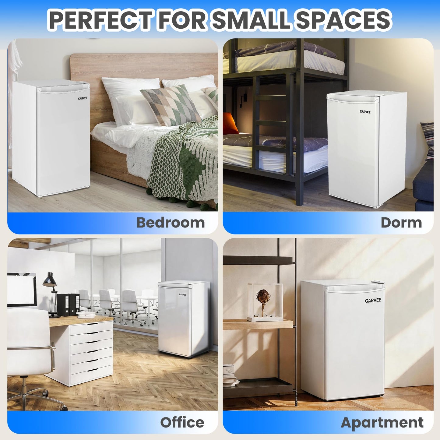 Garvee Compact Mini Fridge with Freezer, 4.5 Cu.Ft - Dual Zone Temperature Control, Single Door, 7 Adjustable Settings, Removable Shelves, Quiet & Energy Efficient - Ideal for Bedroom, Office, Dorm