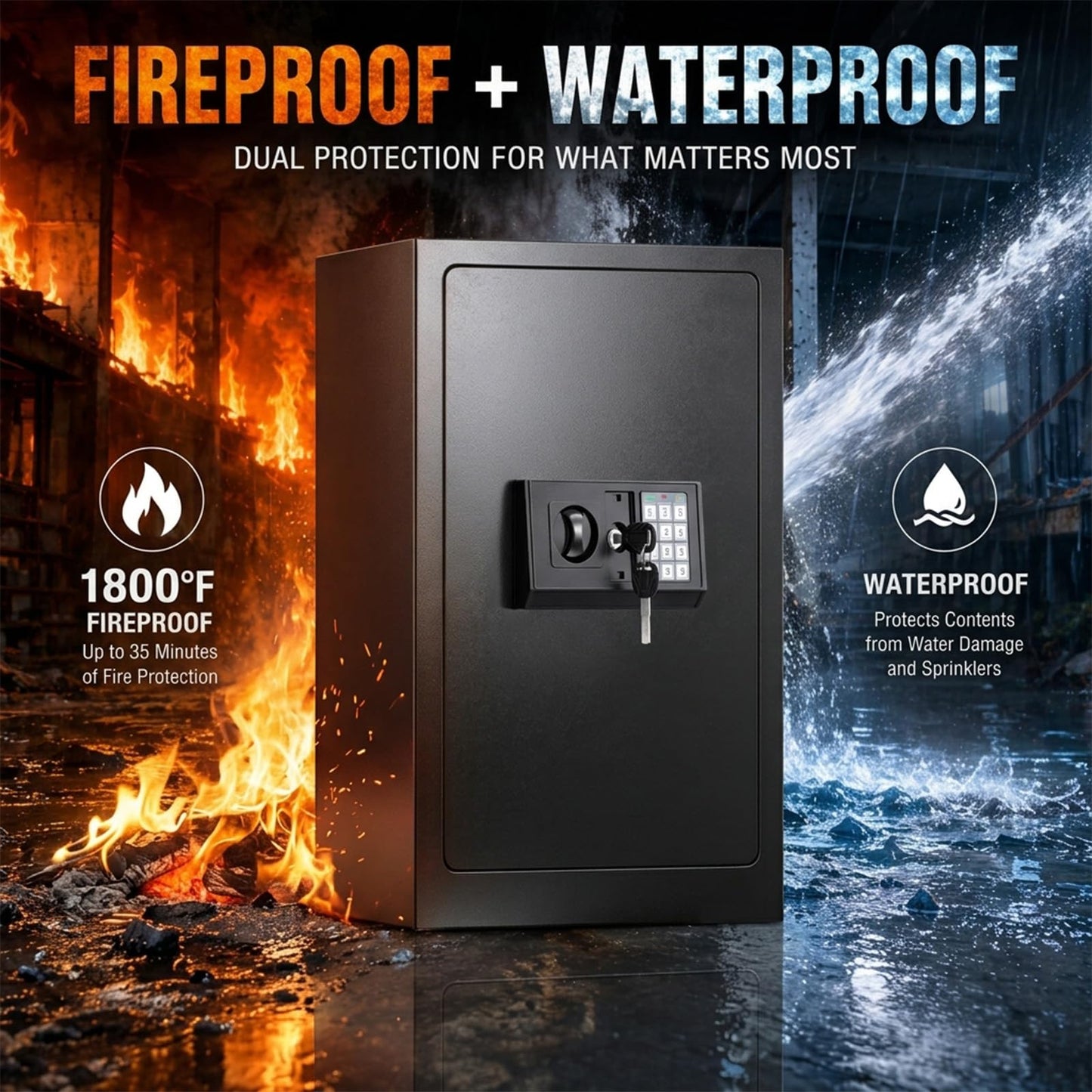 7.5 Cuft Large Fireproof Waterproof Home Safes, 1800°F Fire Safe for 35 Mins, 77Lbs Heavy Duty Home Safe Box with Digital Keypad,Sensor LED Light, Removable Shelf, Safes for Cash, Documents,Valuables