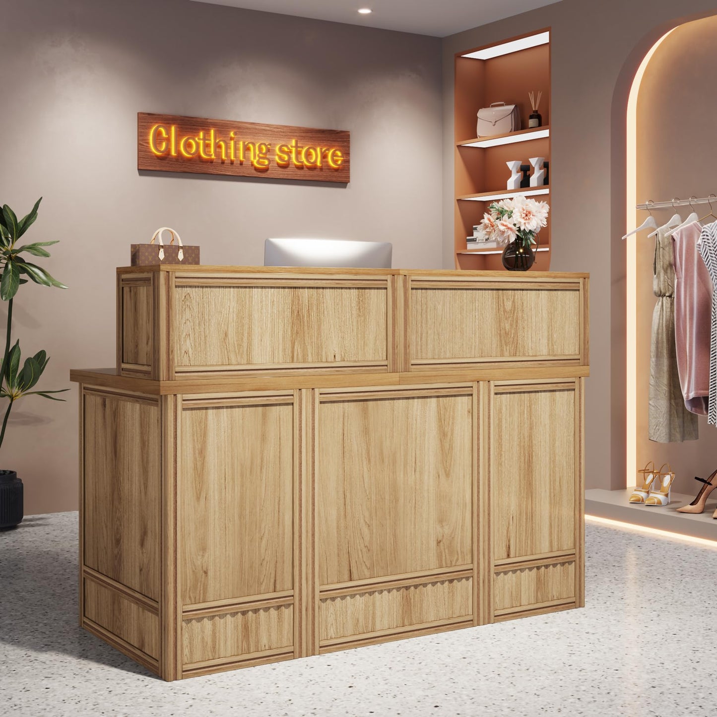 Tribesigns 57-inch Reception Desk with Counter, Front Receptionist Table, Boho Welcome Desk Checkout Counter for Office, Retail, Lobby, Beauty Salon (Oak)
