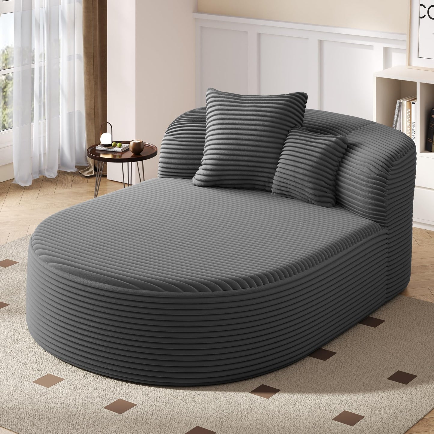 51.6-Inch Fluffy Corduroy Boneless Sleeper Daybed Oversized Single Recliner Foam Cloud Lounge Chaise,Floor Cloud Sofa Chaise W/2 Toss Pillows for Bedroom Living Room