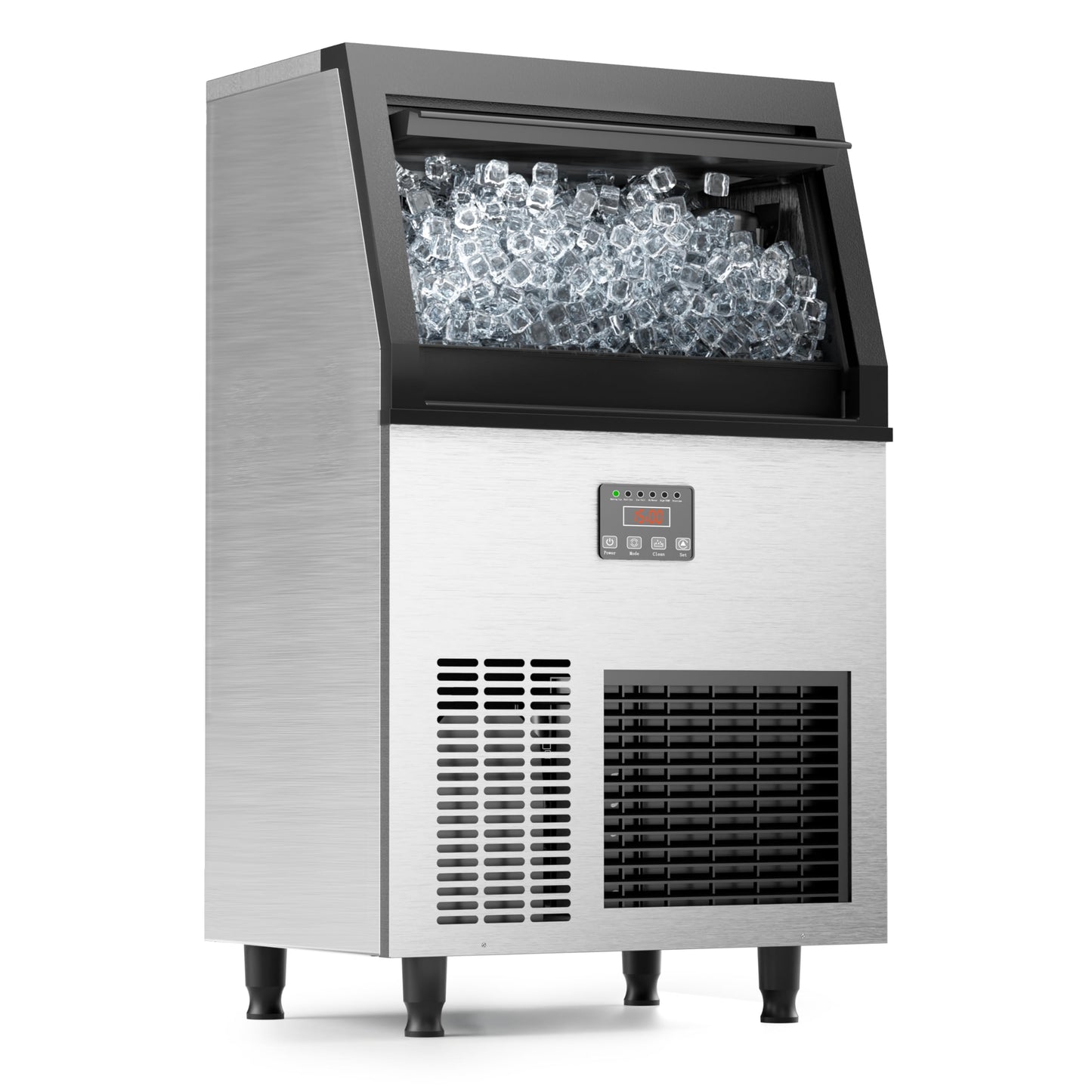 Coolake Commercial Ice Maker Machine 200lbs/24H, Air Cooled Under Counter Ice Maker with 50lbs Ice Storage, Stainless Steel Self Cleaning Freestanding Ice Maker for Home Bar Restaurant Kitchen