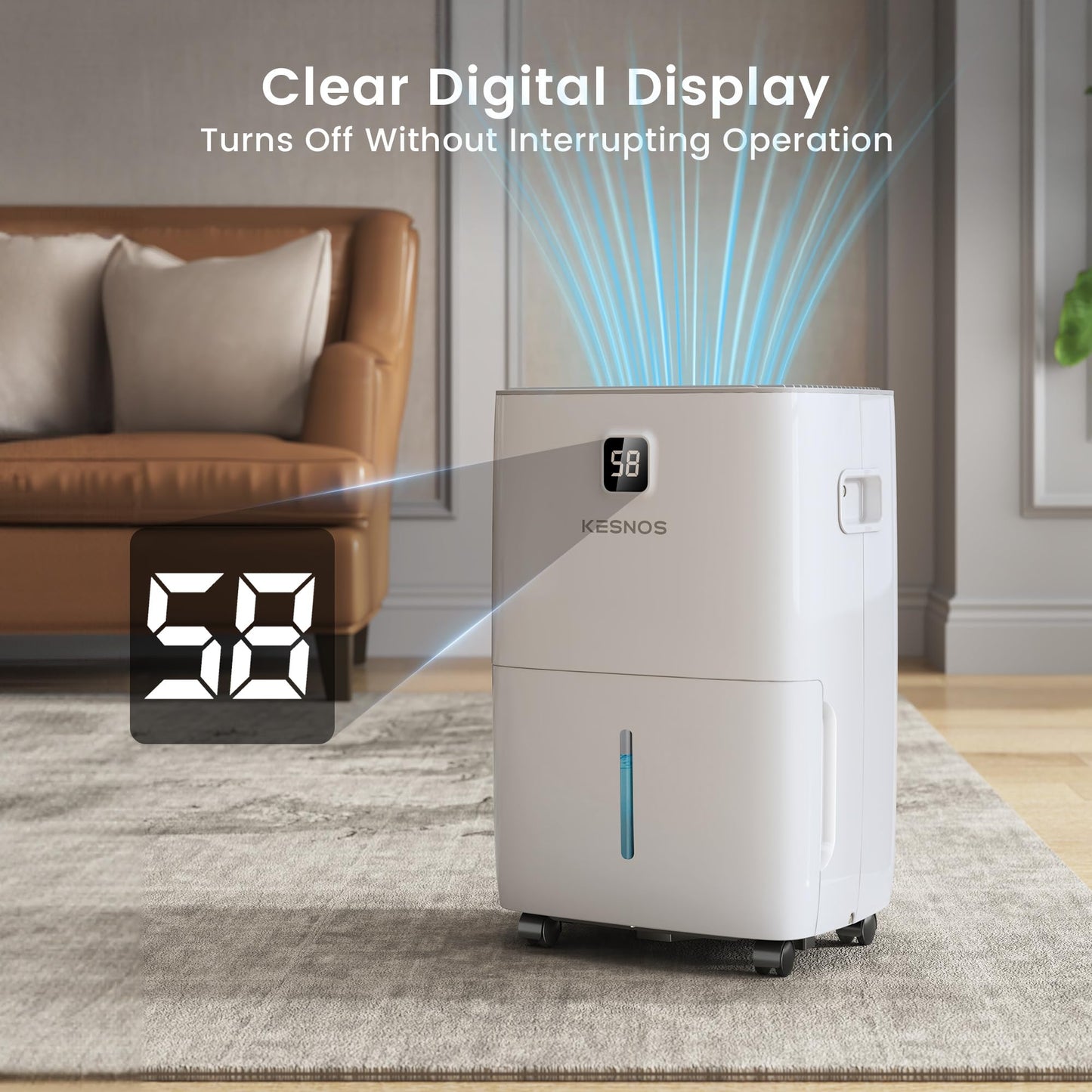 Kesnos 150 Pints Dehumidifier for Basement, Commercial and Industrial Large Room, 2.11 Gal Water Tank with Drain Hose, Ideal for Whole Home up to 7,500 Sq. Ft., Front LED Display, Timer