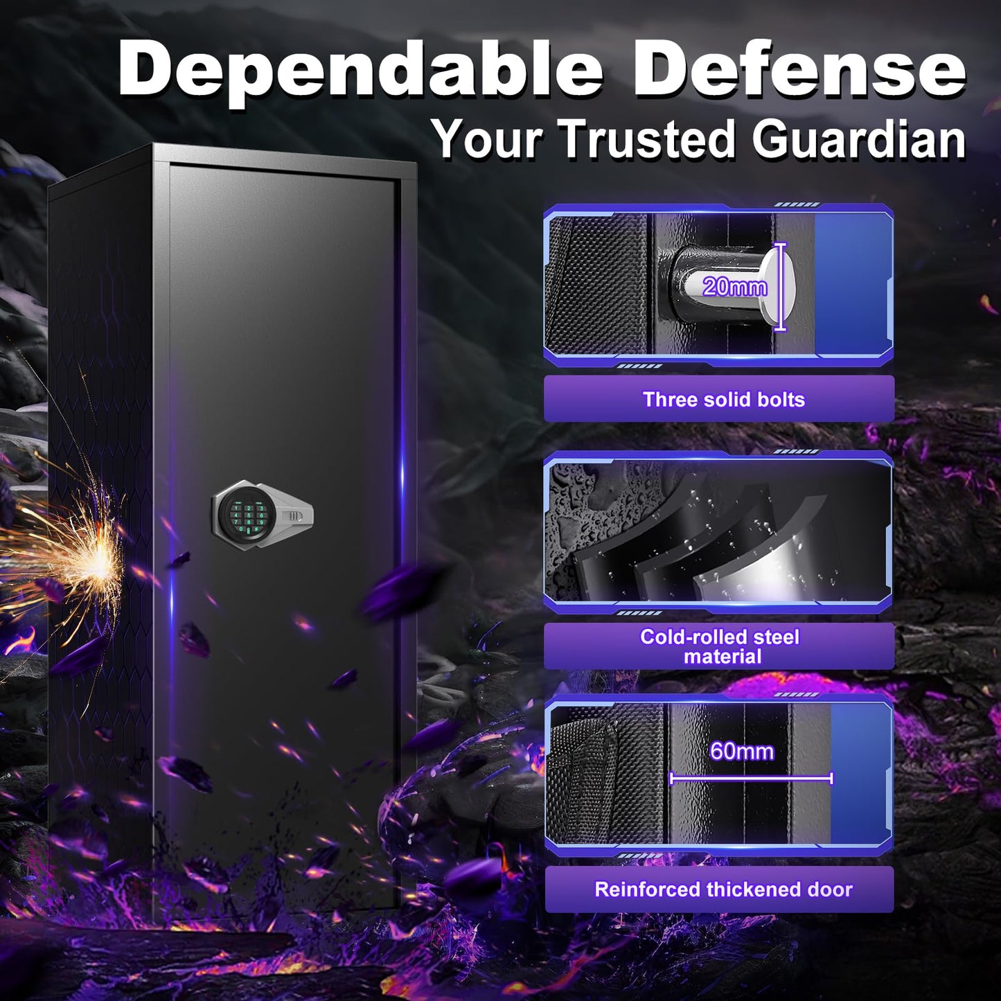 8-10 Gun Safe for Rifles and Pistols, Gun Cabinets for Rifles and Shotguns, Long Gun Safe for Home Rifle and Pistols with Dual Alarm & Mute Mode, Gun Cabinet with Quick Access and Gun Rack
