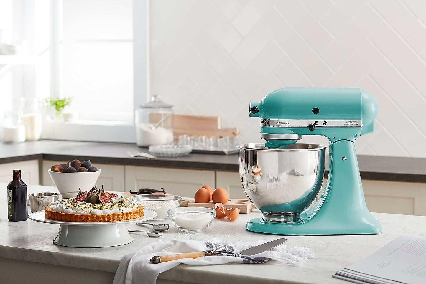 KitchenAid Value Bundle Artisan Series 5 Quart Tilt-Head Stand Mixer with Included Flex Edge Beater, KSM150FEAQ, Aqua Sky