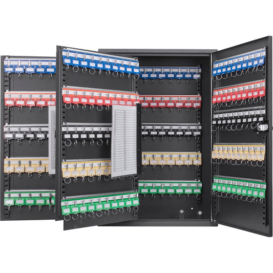 Barska 300 Position Key Lock Box – Wall Mount Key Cabinet with Numbered Hooks, Key Log Sheet, Colored Key Tags, Labeled Shelves, Solid Steel Construction – Secure Key Organizer Cabinet Key Box