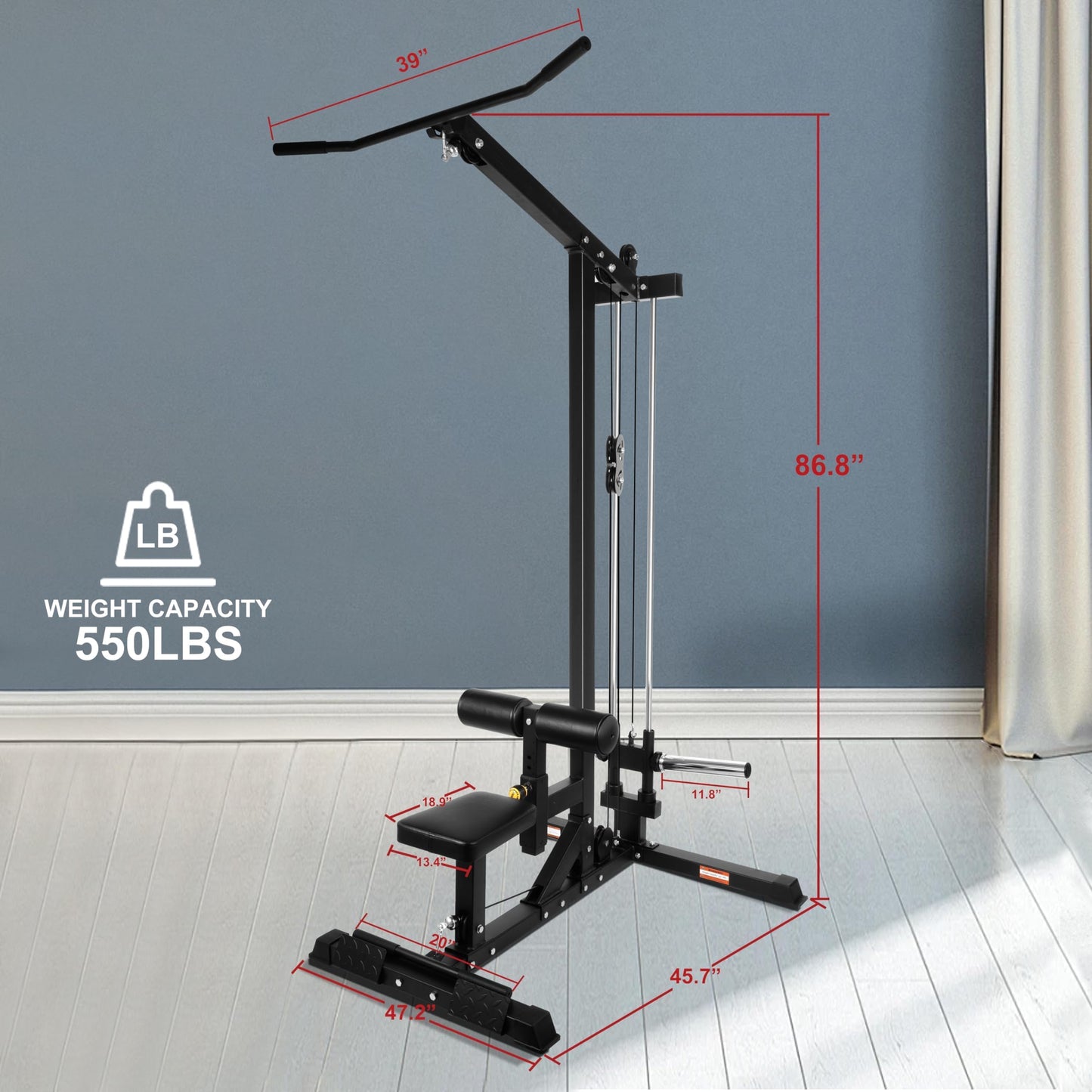 Fitvids LAT All-in-one Machine with High and Low Pulley Station, LAT PullDown and LAT Row Cable Machine, LAT Tower with Adjustable Leg Support for Home Gym Total Body Training