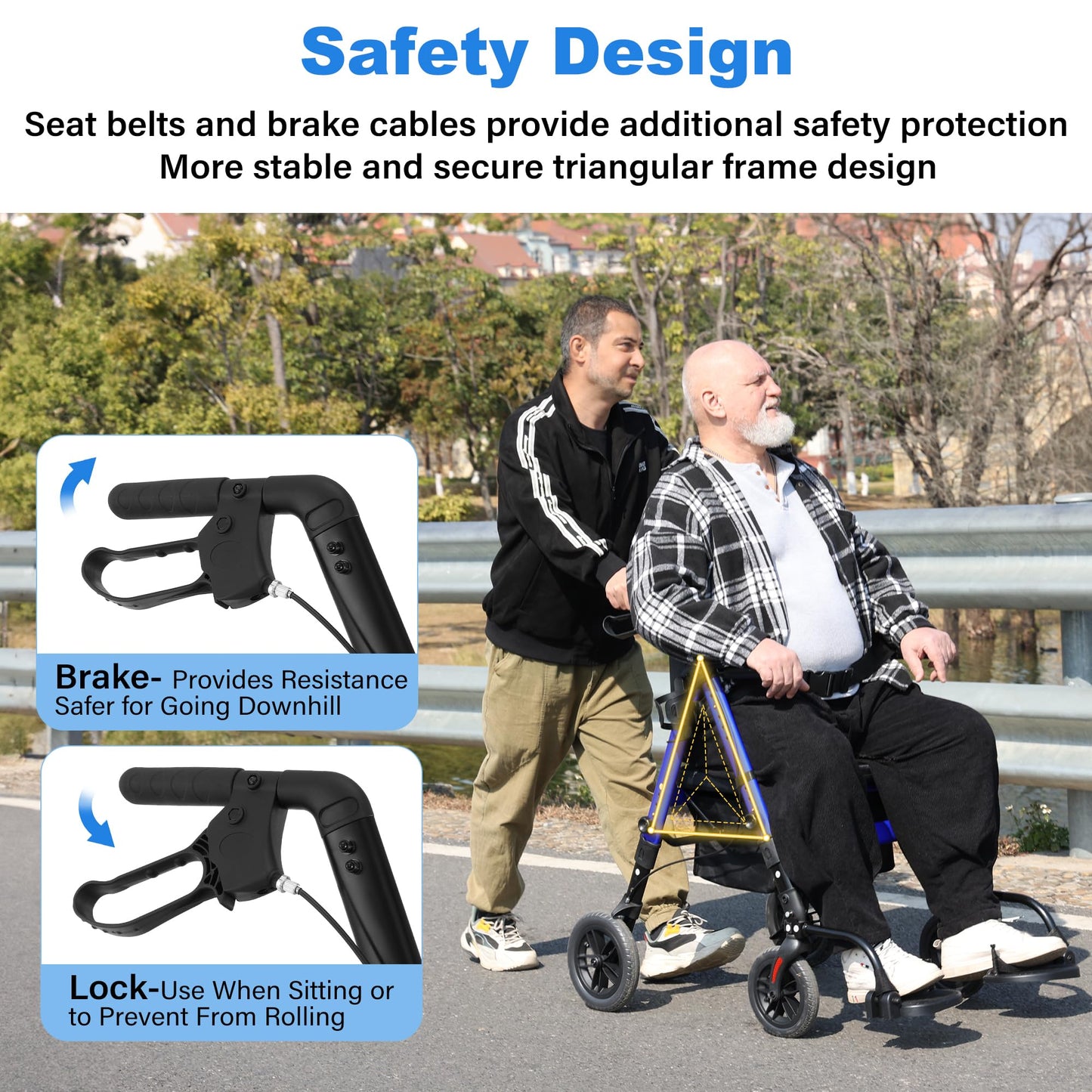 StrollAid Walkers for Seniors 2 in 1 Wheelchair Combo, 450 lb Foldable Rollator Transport Chair with Seat, Heavy Duty Rolling Walker 10" Wheels for All Terrain, Blue