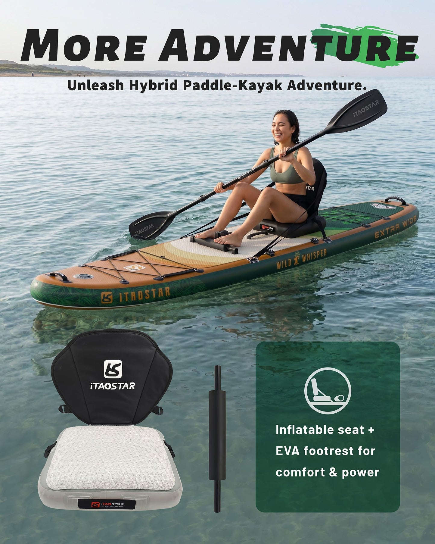 iTAOSTAR W03AP 12'x35 Inflatable Stand Up Paddle Board for Family - Extra Wide Inflatable SUP Boards with Seat, Premium SUP Package with Full Accessories for Touring & Yoga