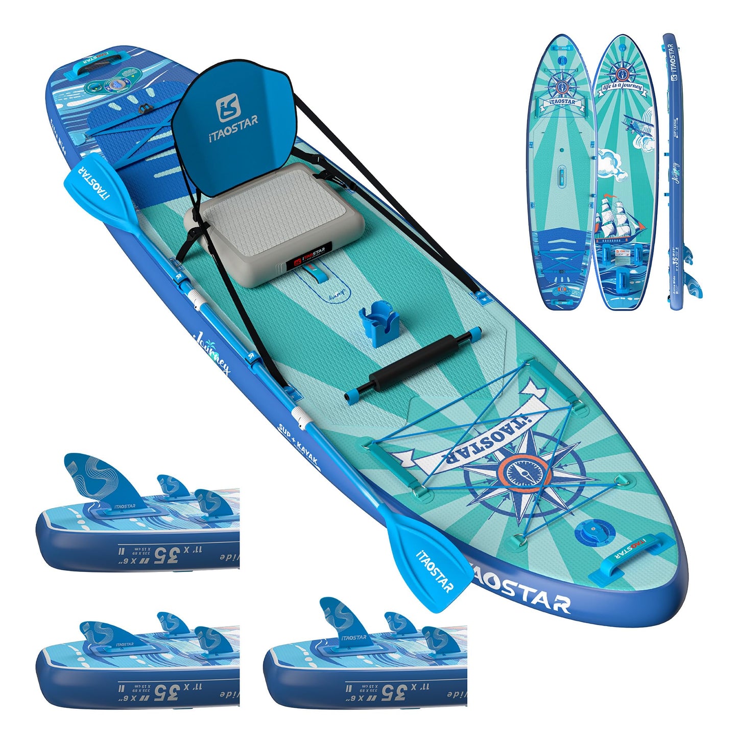 iTAOSTAR J07BP 35" Extra Wide Stand Up Paddle Board, More Balance Inflatable Paddle Board with 5 Fins for Beginner，Sup Boards for Family of All Skill Levels