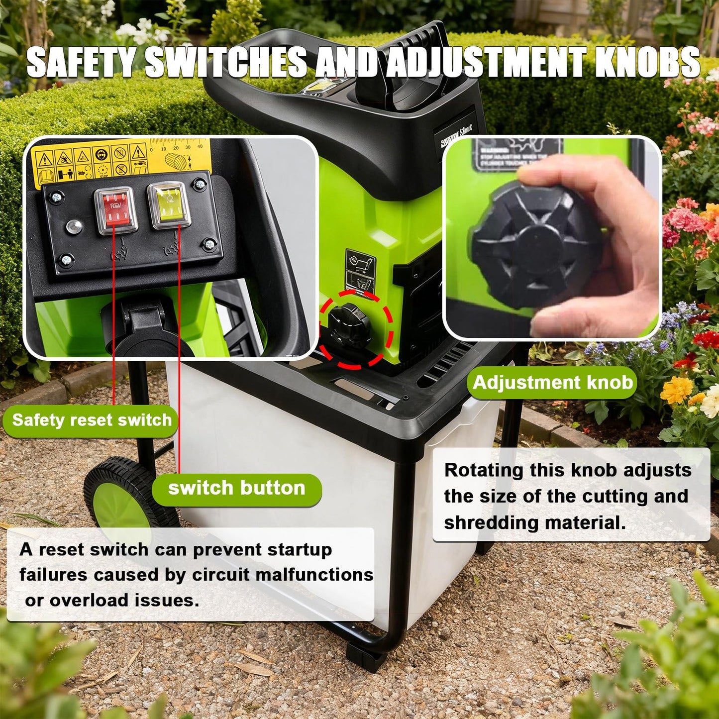 pedenencelia Garden Shredder Electric 2800w, with 60l Detachable Collection Box, 5000rpm Mulcher for 45mm/1.77" Branches, Wood Chipper with New Hobbing Cutter Head, for Garden Debris and Branches