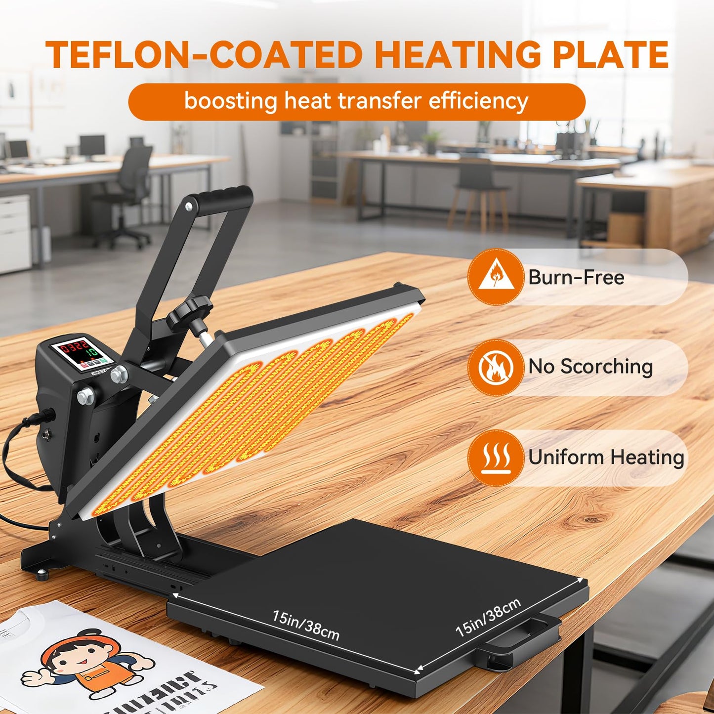 AKEYDIY Heat Press 15x15, Digital Shirt Press Heat Up Fast & Even, Pro Pull Out Heat Press Lower Platen Slide Out Heat Transfer Sublimation Heat Press Machine for Tshirts, Pillow, Pad, Bag, Black