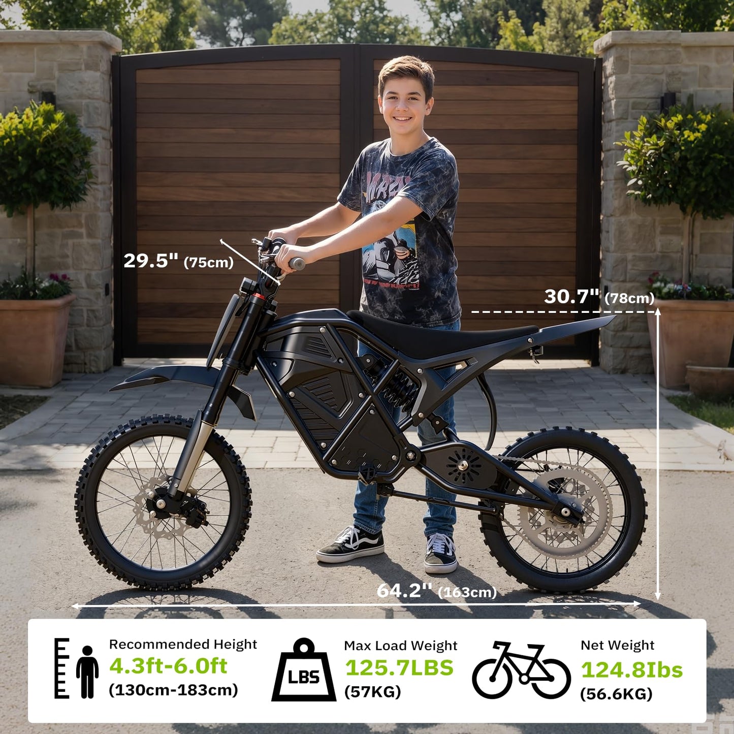 Windone RM7 Pro Electric Dirt Bike, 60V 20.8Ah, 45MPH Max Speed Electric Motorcycle, 4000W Ebike, 14"/12" Off-Road Tire E-Bike, Dual Hydraulic Brakes, Full Suspension, Fit Age 13+, Black