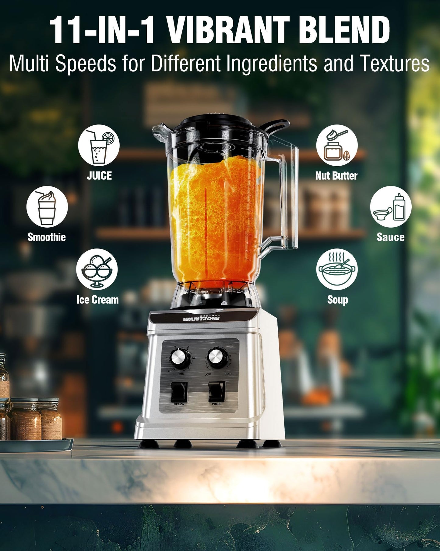 WantJoin 136oz Commercial Blender – Heavy Duty 18800 RPM Professional Blender with Pure Copper Motor, Multi-Speed, Dishwasher Safe for Smoothies & Juices