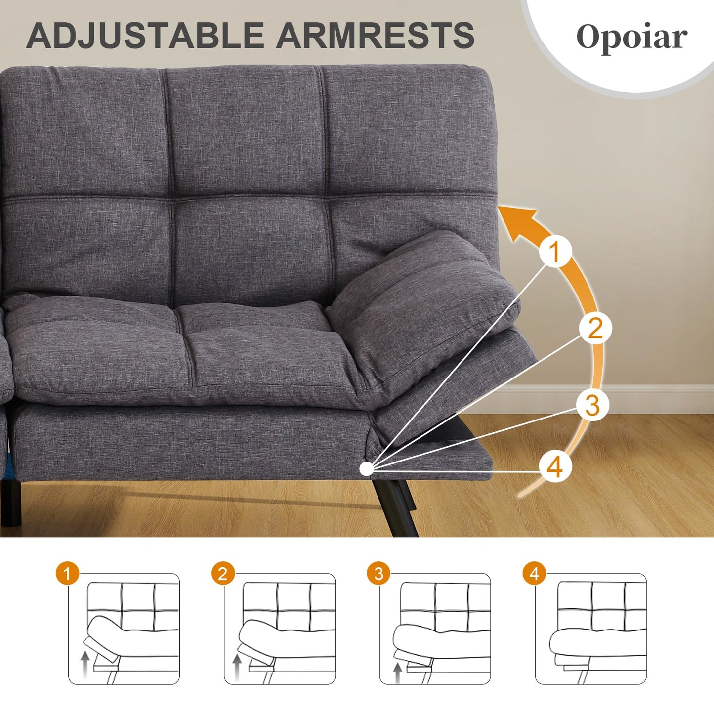 Opoiar Futon Sofa Bed Convertible Memory Foam Grey Couch Bed Futon Sets Folding Modern Sleeper Sofa Gray Loveseat for Studio,Drom,Apartment,Game Room and Small Space