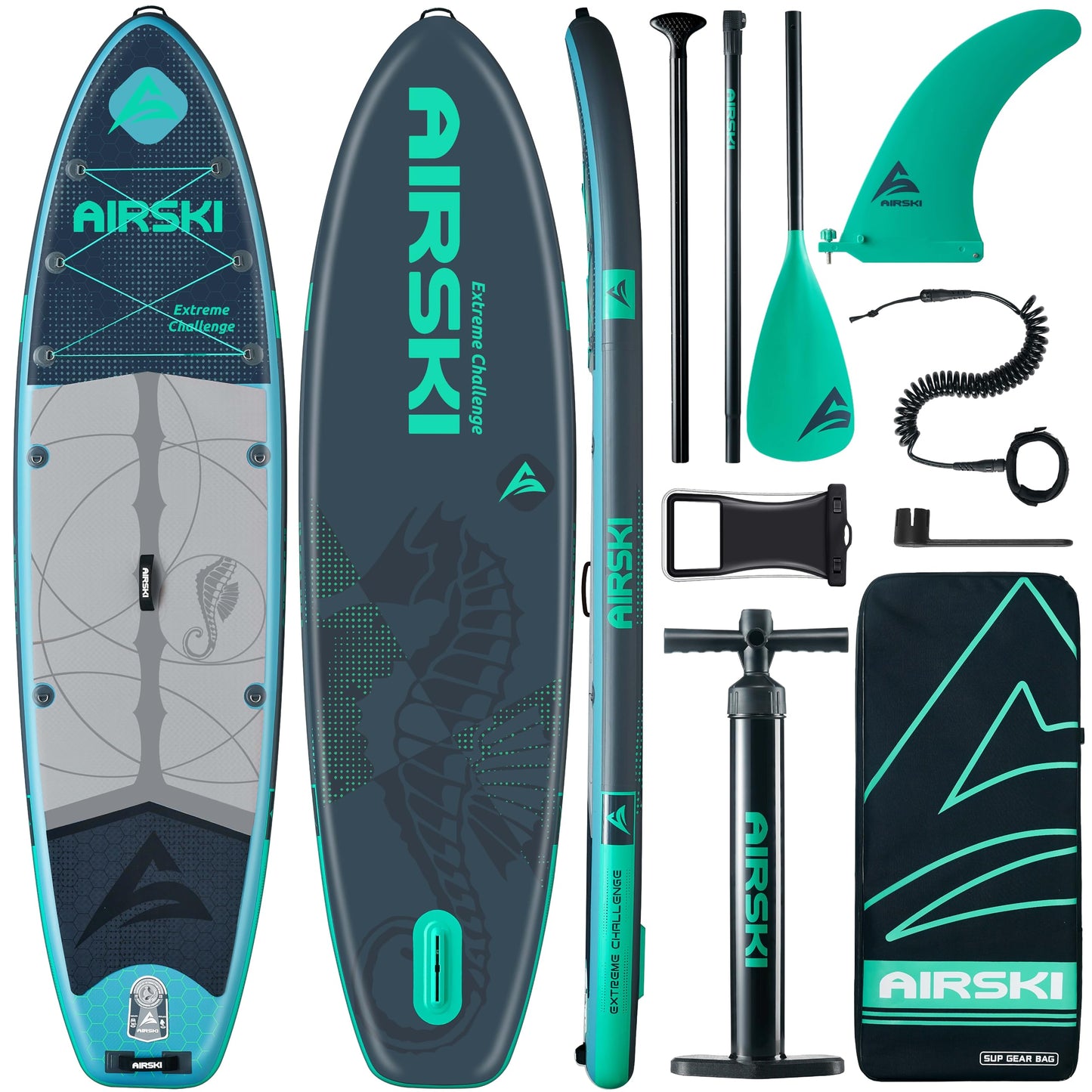 Airski 11'x34'' Extra Wide Inflatable Paddle Board, Stand-up Paddleboard for Adults, 420lb Capacity, Anti-Slip EVA, Stand-up Paddle Board for Yoga/Fishing/Family, US Fin, High-Pressure Pump, 100L Bag