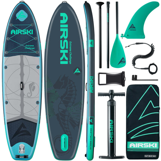 Airski 11'x34'' Extra Wide Inflatable Paddle Board, Stand-up Paddleboard for Adults, 420lb Capacity, Anti-Slip EVA, Stand-up Paddle Board for Yoga/Fishing/Family, US Fin, High-Pressure Pump, 100L Bag