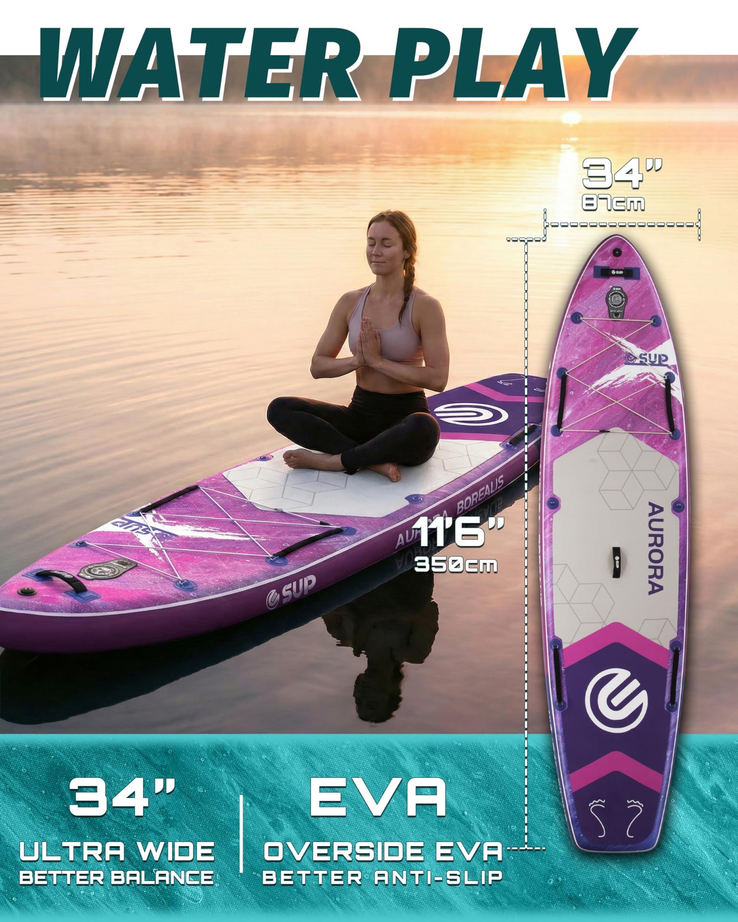 ESUP Extra Wide Inflatable Paddle Board 11’6" ×34/35" ，Super Stable Stand Up Paddleboards for 2 Person/Family/Large Size, Inflatable SUP with Paddle, Pump & Shoulder Strap