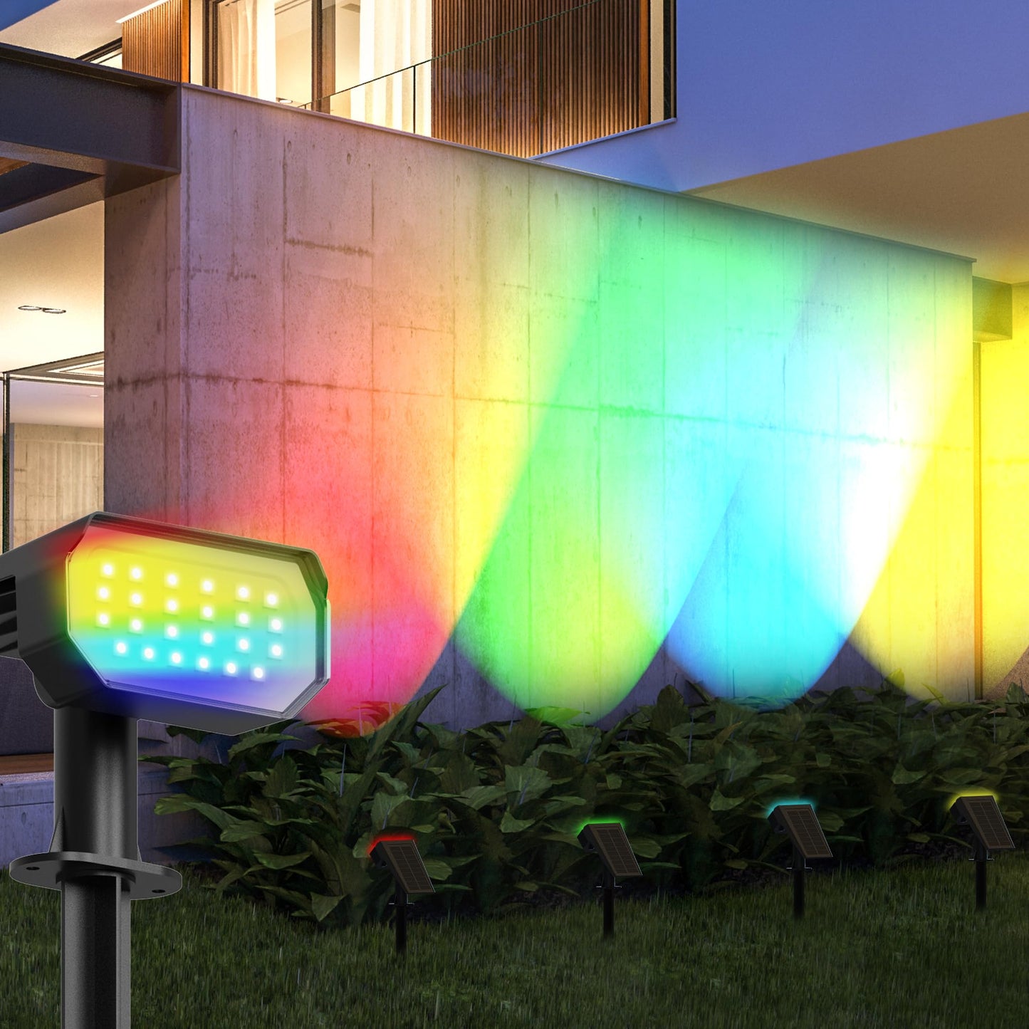 Ensenior Solar Spotlights Outdoor RGB Color Changing, 7+1 Modes, Automatic ON/OFF, Pack of 4, Waterproof Landscape Lighting