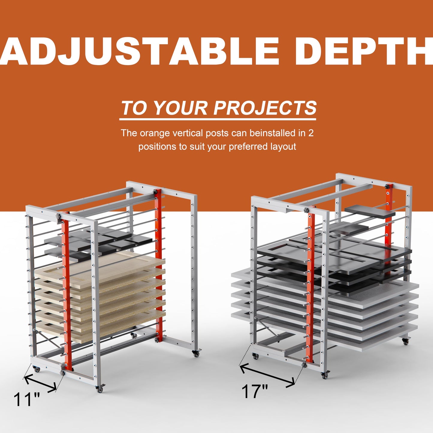 Sytekor Drying Painting Rack for Cabinet Doors – 13-Tier Metal Panel Stand with Locking Wheels and Adjustable Depth