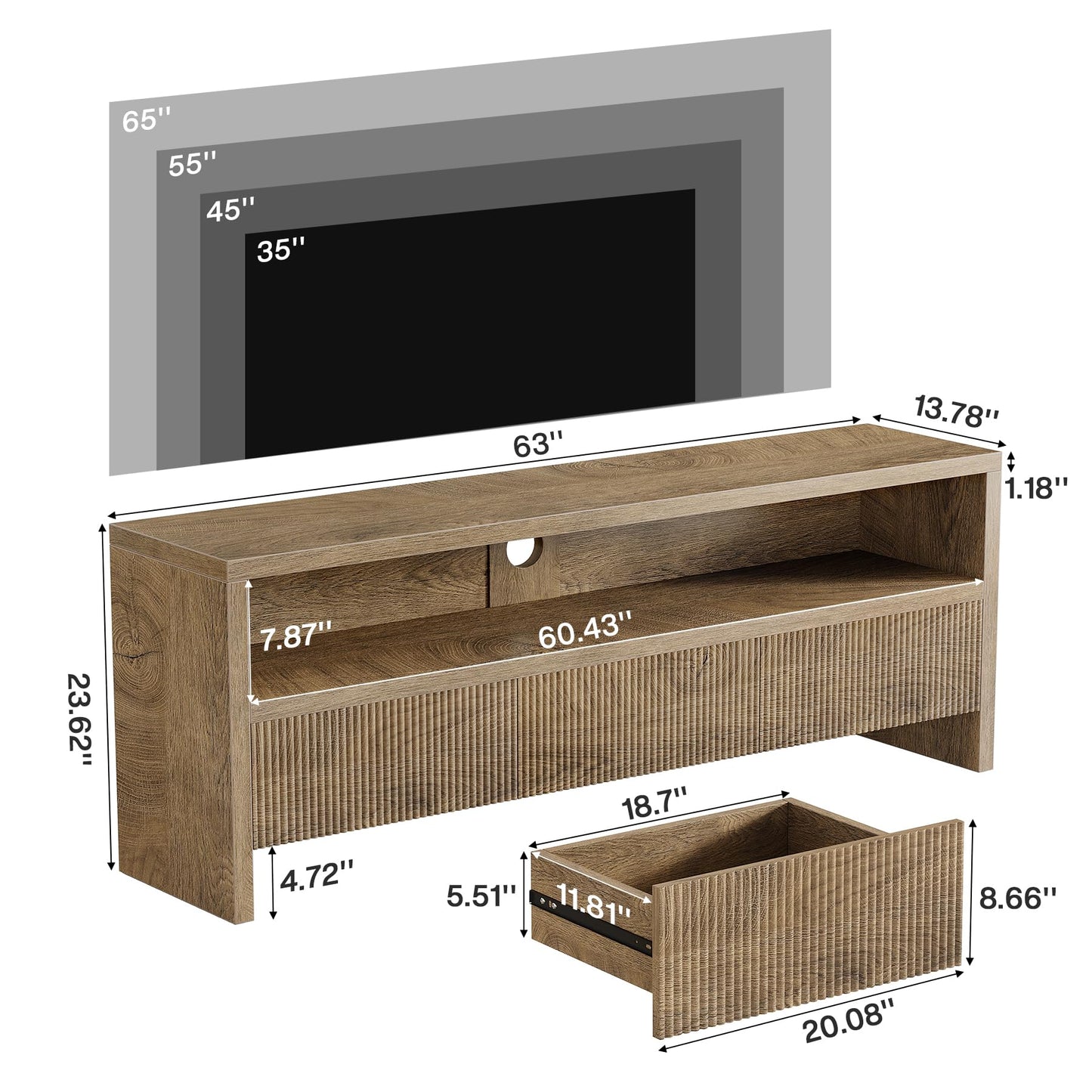 Tribesigns 63" TV Stand with 3 Drawers, 2-Tier Entertainment Center for TVs up to 75", Farmhouse Media Cabinet, Wooden Console with Storage, Television Stands for Living Room, Bedroom, Brown