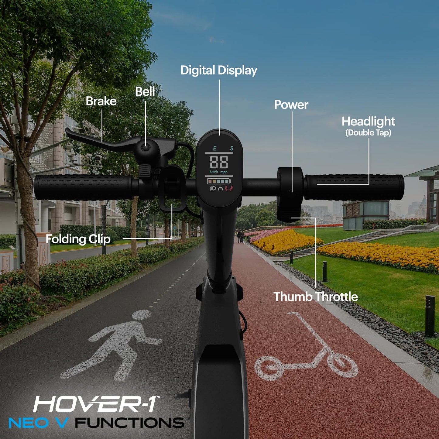 Hover-1 Neo V Foldable Electric Scooter with 250W Rated Brushless Motor, 16 mph Max Speed, 6.5” Wheels, 9 Mile Range Commuting Scooter for Kids & Teens