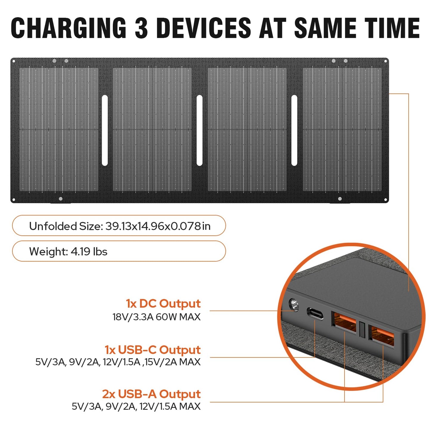 Portable Solar Generator, 300W Portable Power Station with Foldable 60W Solar Panel,110V Pure Sine Wave 280Wh Battery Power Pack with USB DC AC Outlet for Camping Smart Devices RV Van Outdoor-Orange