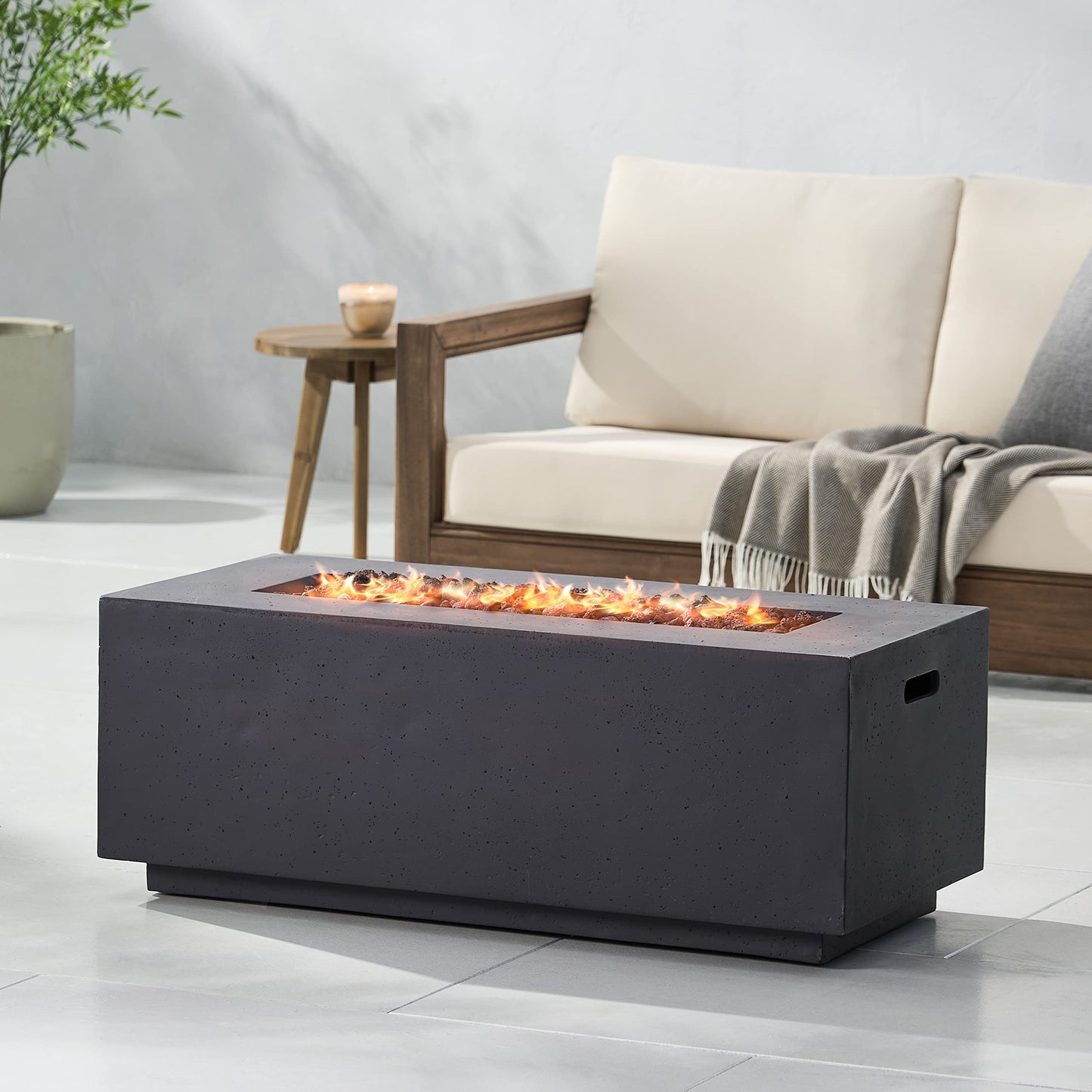 Christopher Knight Home Aidan Outdoor 40,000 BTU Rectangular Fire Pit (No Tank Holder) - Lightweight Concrete - Dark Gray