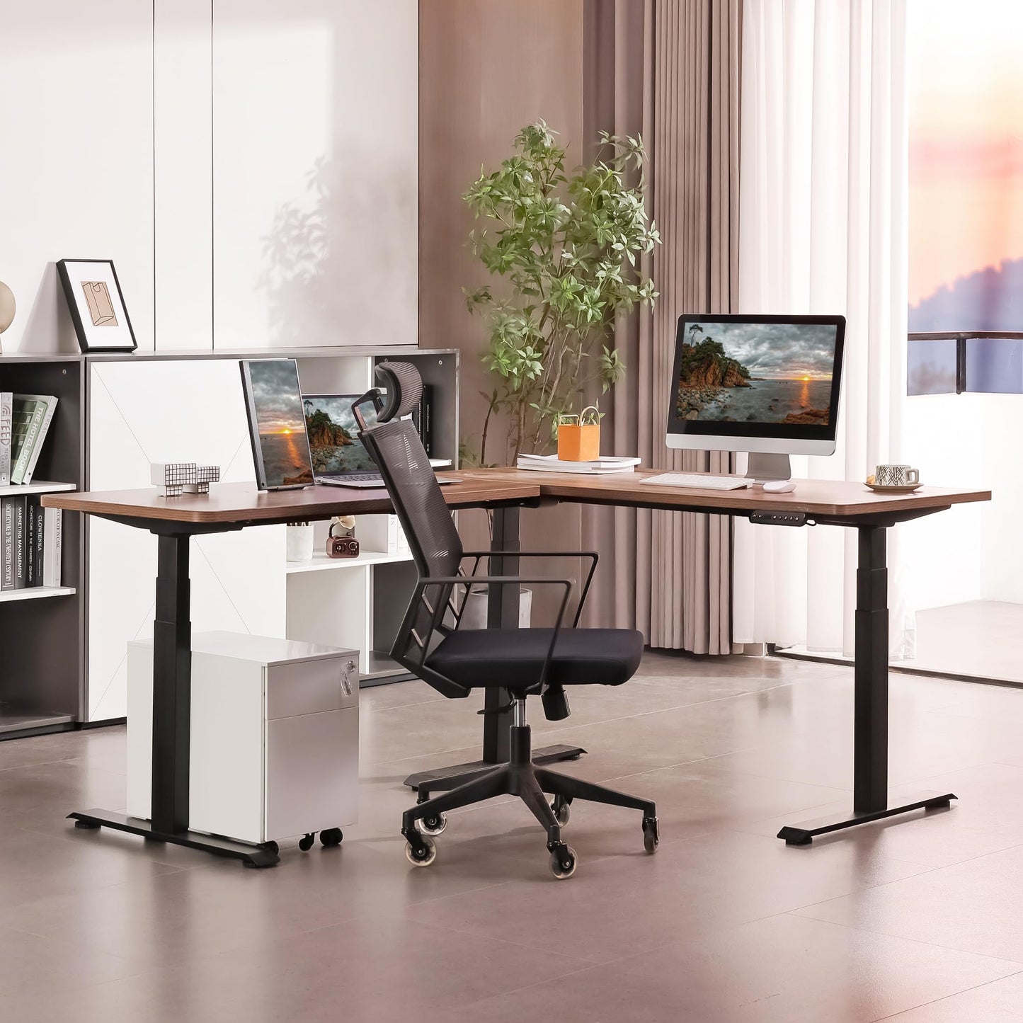 Fromann Adjustable Standing Corner Desk Frame 3 Leg L-Shaped Electric Triple Motor Desk Base Height and Width Adjustable Standing/Sitting for Home Office (Black)