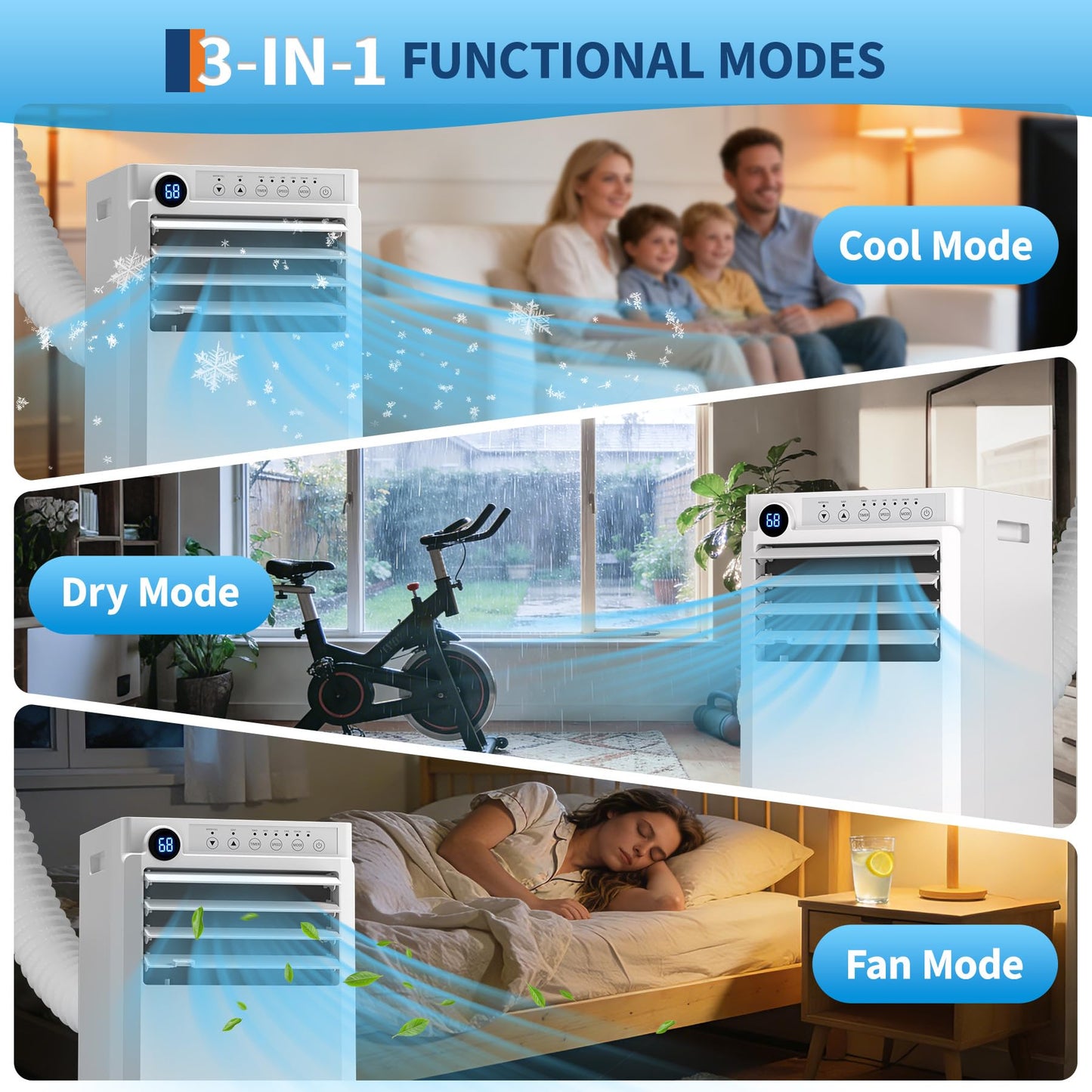 Portable Air Conditioners 10,000 BTU, 4-IN-1 Portable AC Unit for Rooms to 450 Sq. Ft. with Cooling, Dehumidifier, Fan & Sleep Modes, LED Display, 24H Timer, Remote Control, Installation Kits Included