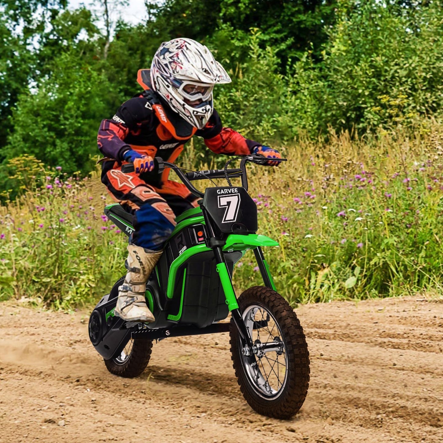 Garvee 24V 350W Kids Electric Dirt Bike - 3-Speed Modes, Up to 14.29 MPH, Off-Road Ride-On Motorcycle, Safe Metal Suspension, Shock-Proof, Max Weight 135 lbs for Boys & Girls Ages 6-12 - Green 7