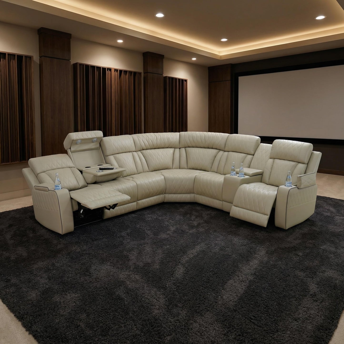 Trygoal Power Reclining Sectional Sofa Set, L-Shaped Sectional Couch for Living Room, Home Theater Seating with Cup Holders, Modern Intelligent Recliner Sofa, Dark Brown