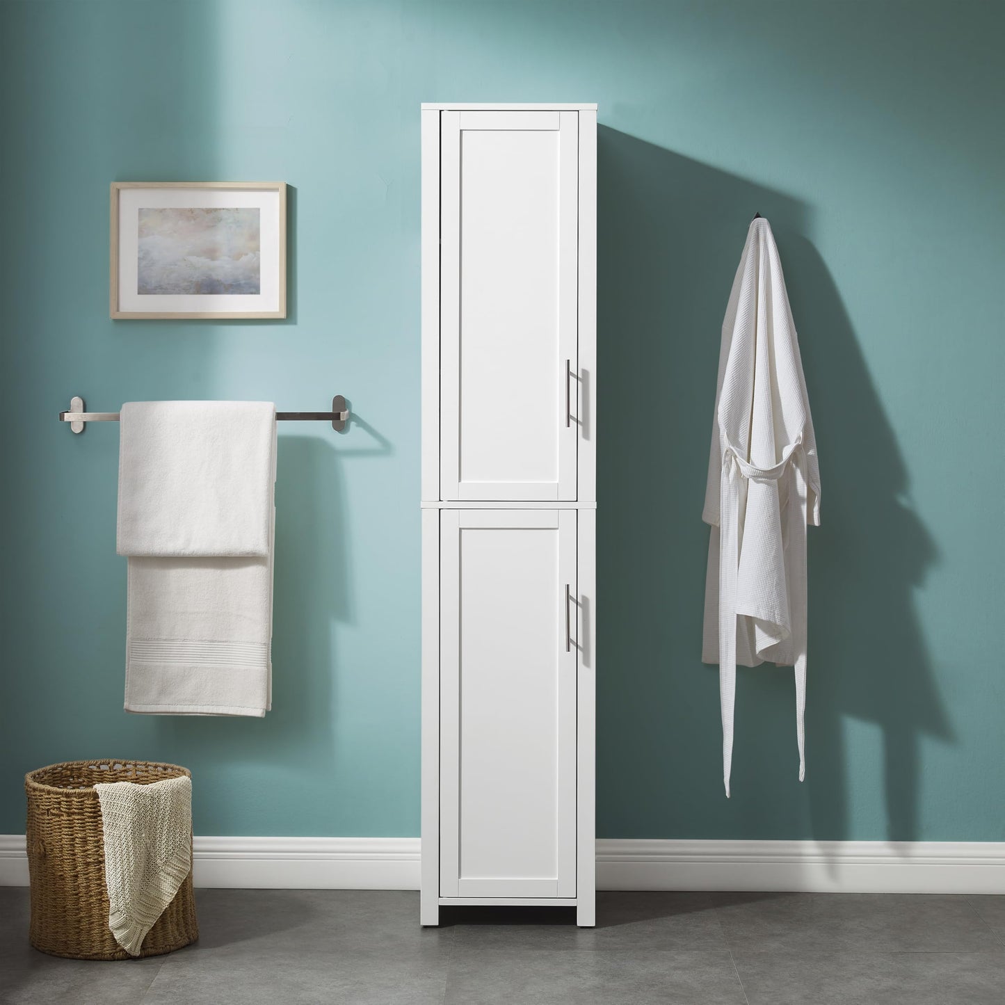 Crosley Furniture Savannah Linen Storage Cabinet, Laundry Room, Bathroom Organizer with Shelves, White