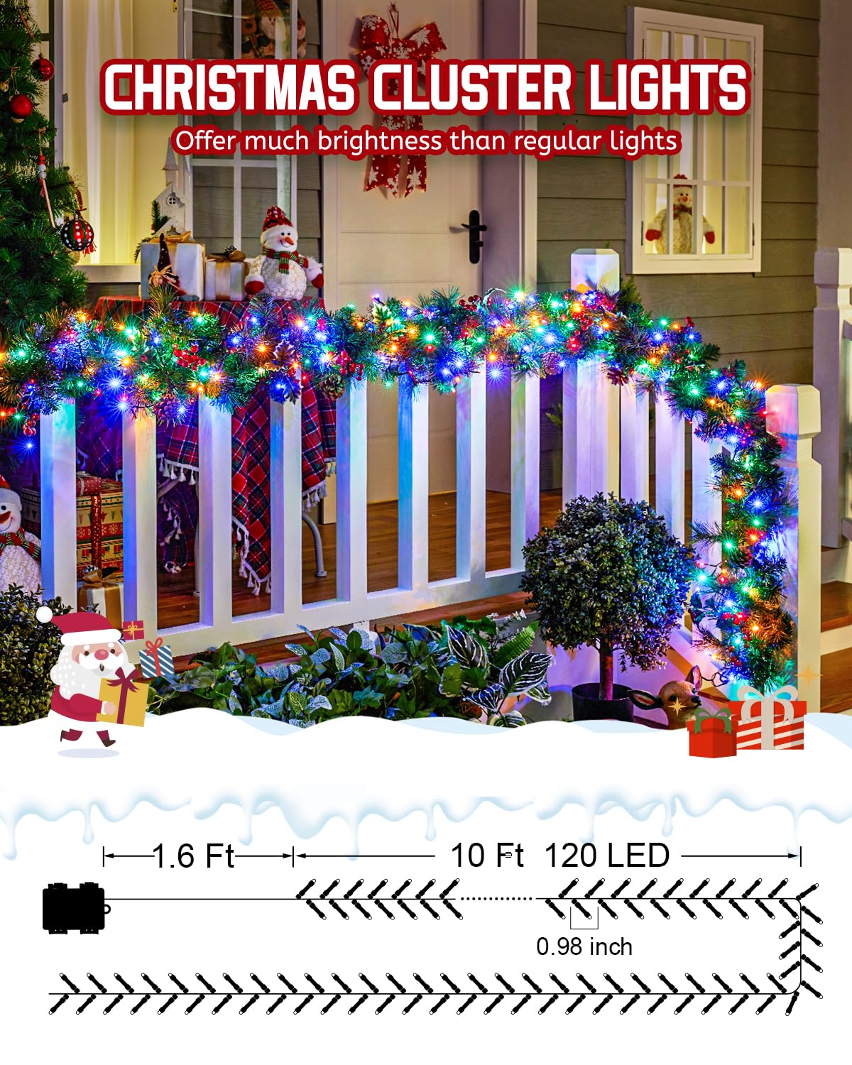 Minetom 120 LED Outdoor String Lights - 2 Pack Multicolor Twinkle Fire er with 10Ft Cable, Battery Operated, Waterproof