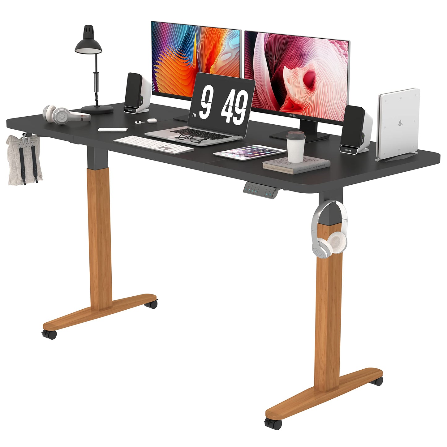Monomi Electric Standing Desk 55x24 Inches, Height Adjustable Desk with Memory Preset, 4 Locking Casters & Headphone Hook, Anti-Collision, Two-Piece Ergonomic Computer Desk for Home Office, Black