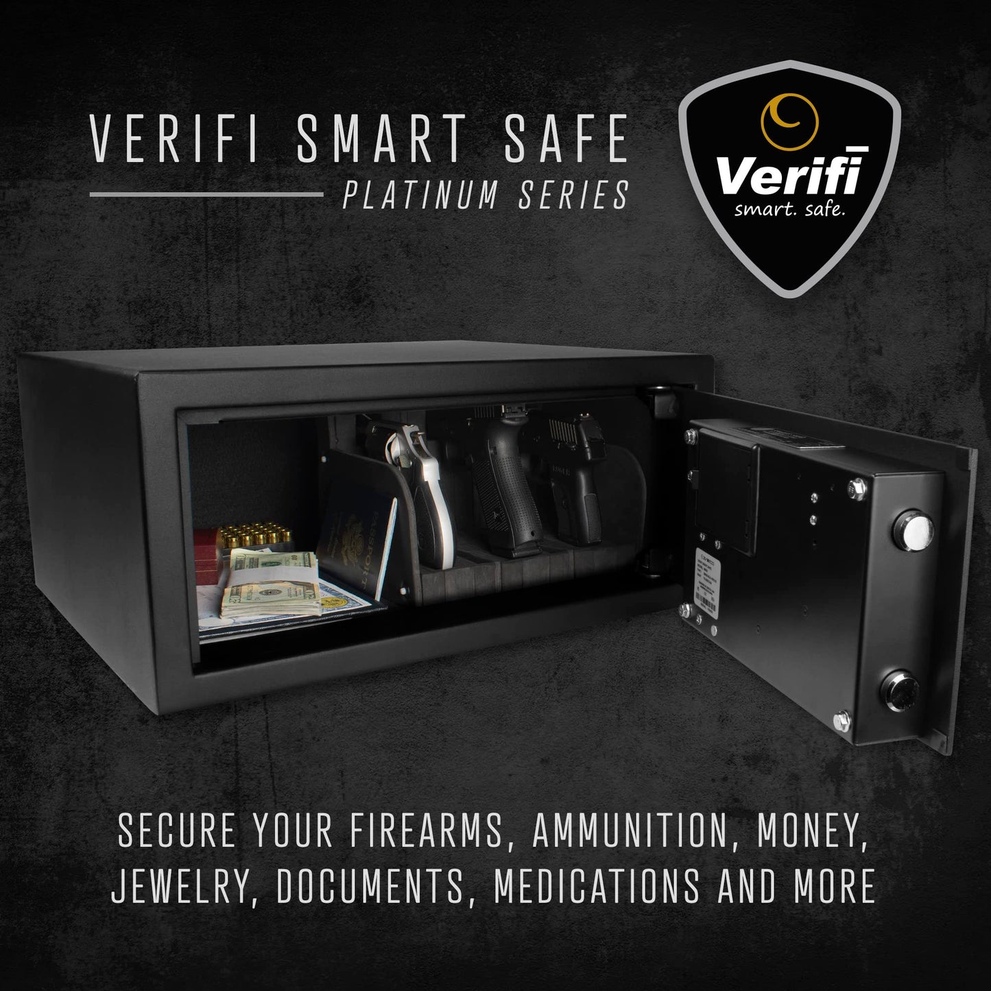 Verifi Biometric S6000 with FBI Fingerprint Sensor for Locker, Alloy Steel, 0.85 Cubic Feet Capacity, Wall Mount, Audible Alerts, Adjustable LED Lighting, Black