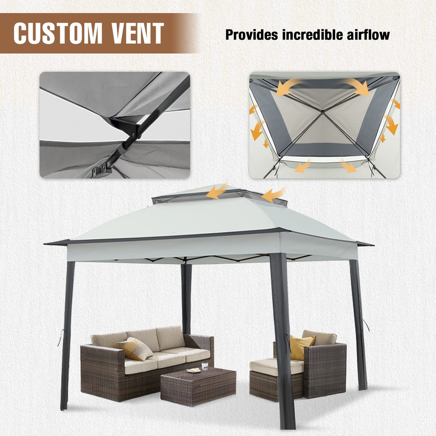 INTER HUT 11x11 Pop Up Gazebo Tent with Mesh Netting, Instant Outdoor Canopy with UPF 50+ UV Protection, Water Resistant, Gray