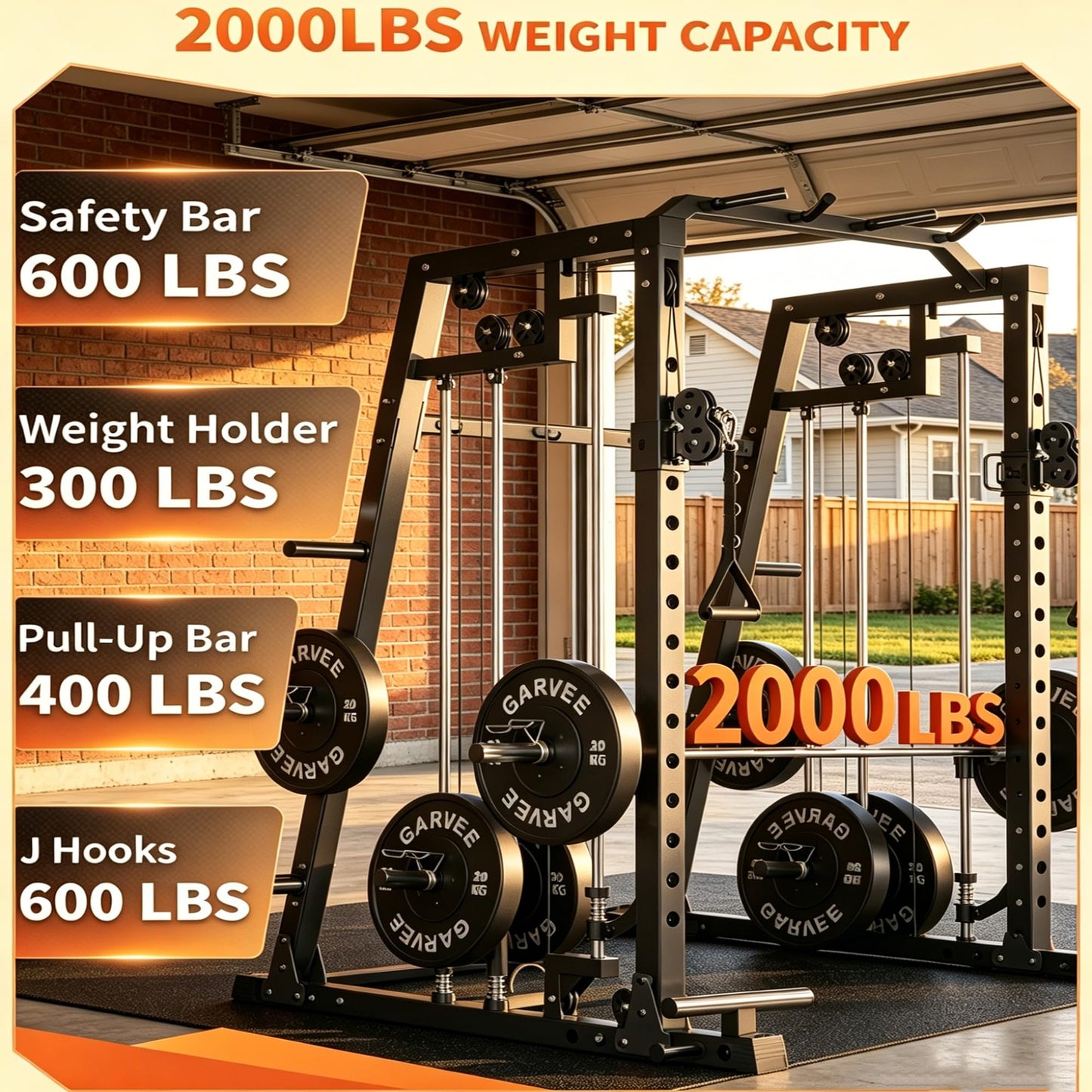 Smith Machine All-in-1 Home Gym, 2000 LBS Capacity Power Cage with Dual Independent Pulley System, 360° Landmine, Pull-Up Bar & Weight Storage – Heavy Duty Full Body Workout Station for Home & Garage