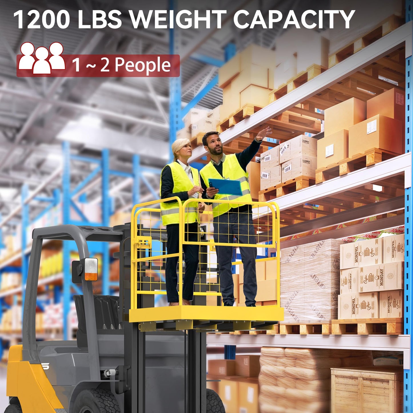 YITAMOTOR 36 "x36" Forklift Safety Cage, 1200lbs Forklift Man Basket Work Platform, Heavy Duty Collapsible Lift Cage for Most Aerial Jobs