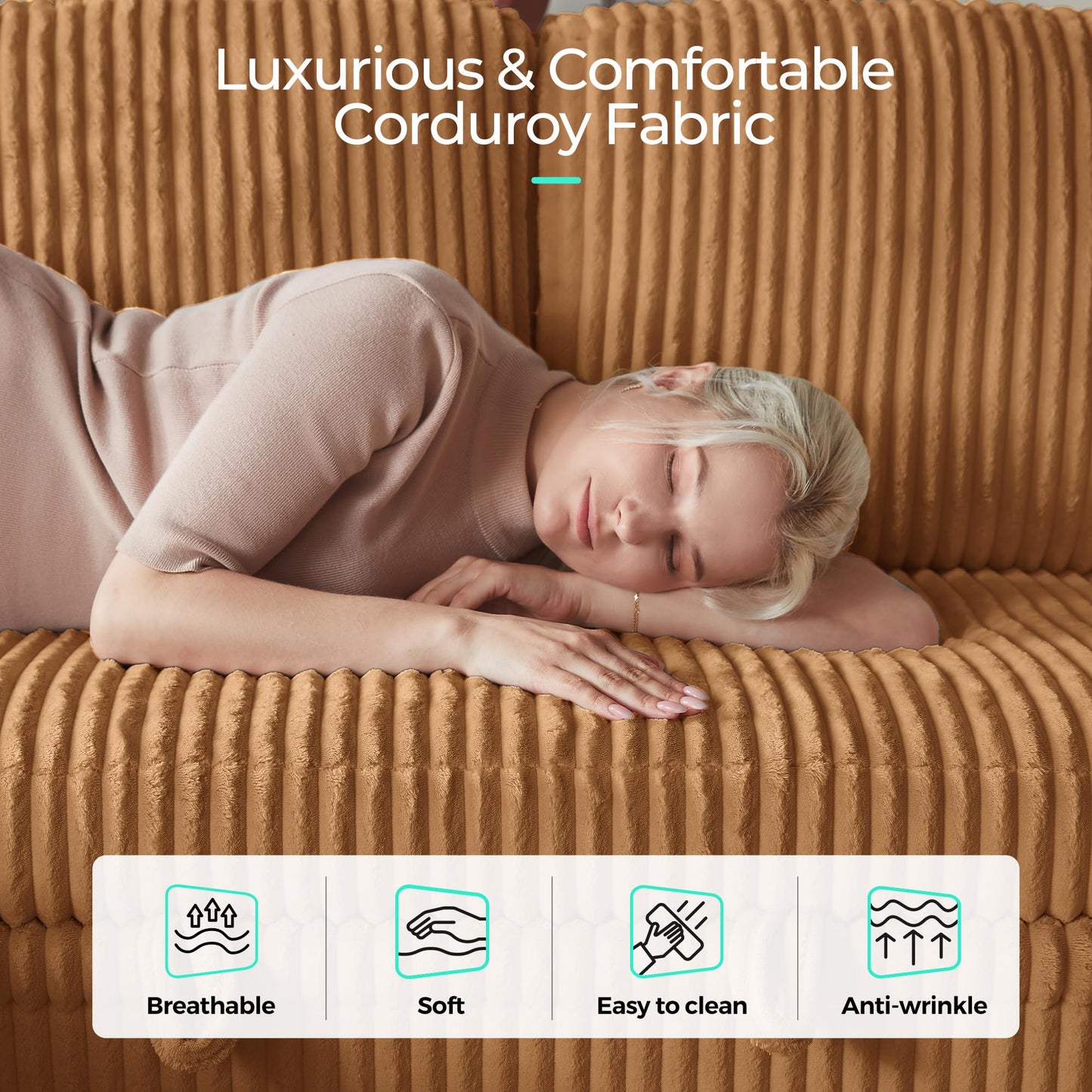 LINSY HOME Sectional Sleeper Sofa with Storage Chaise & USB Charging, Convertible Pull Out Couch Bed Plush Corduroy Modular Sectional Couches for Living Room Apartment (Brown)
