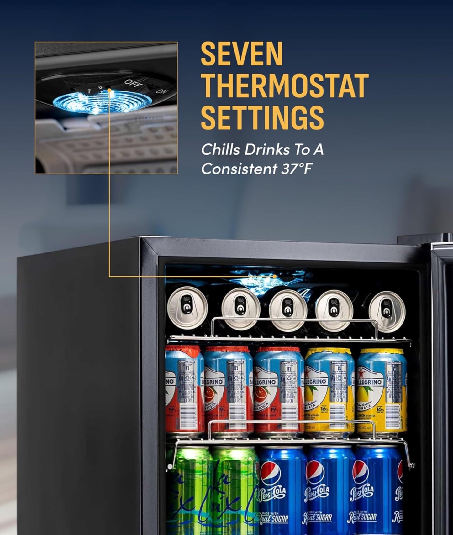 NewAir 90 Can Beverage Refrigerator | 17” Freestanding Small Mini Fridge for Bedroom, Home Bar or Office | Quiet Compressor Cooling & Adjustable Shelves | Stainless Steel
