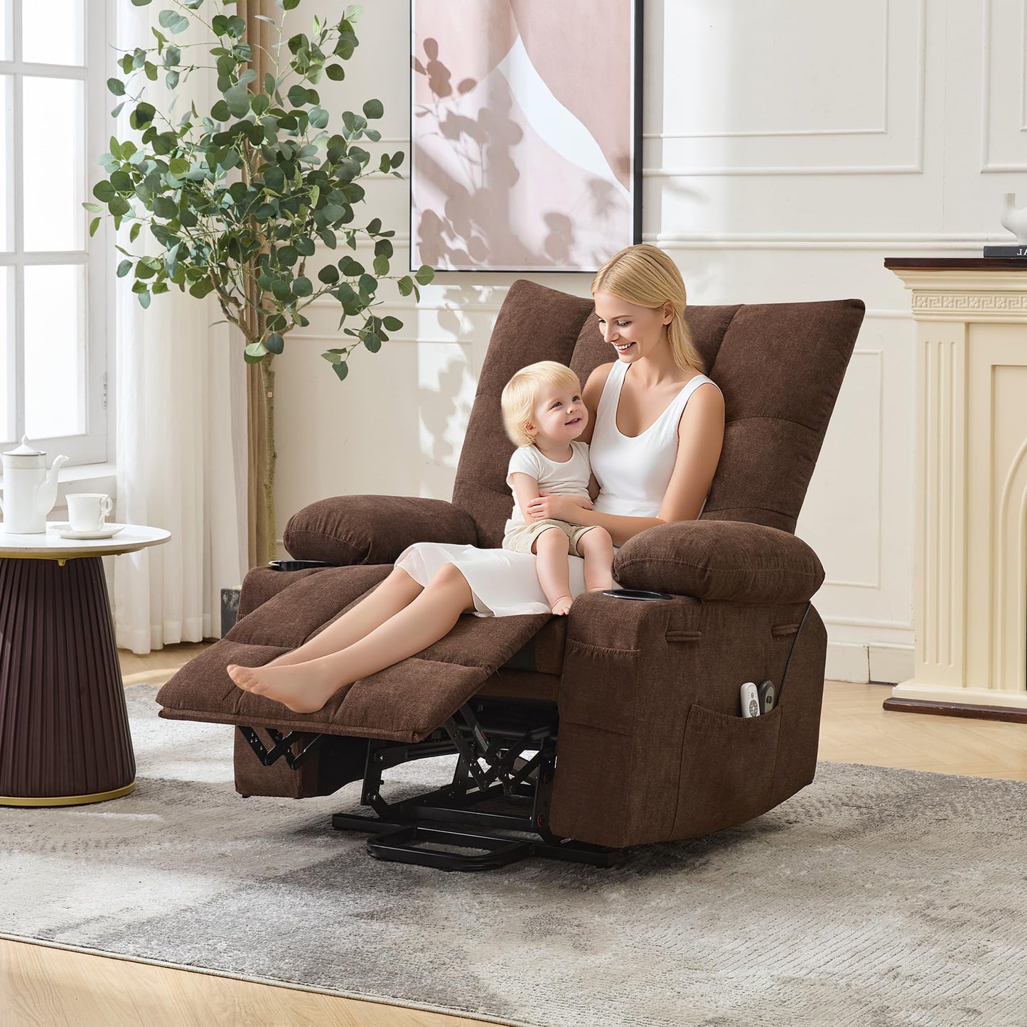 Power Lift Recliner Chair for Elderly - Electric Massage & Heat Recliner with 45° Assist Stand, Oversized Living Room Sofa with Soft Padded Upholstery, Side Pocket & Cup Holders for Living Room