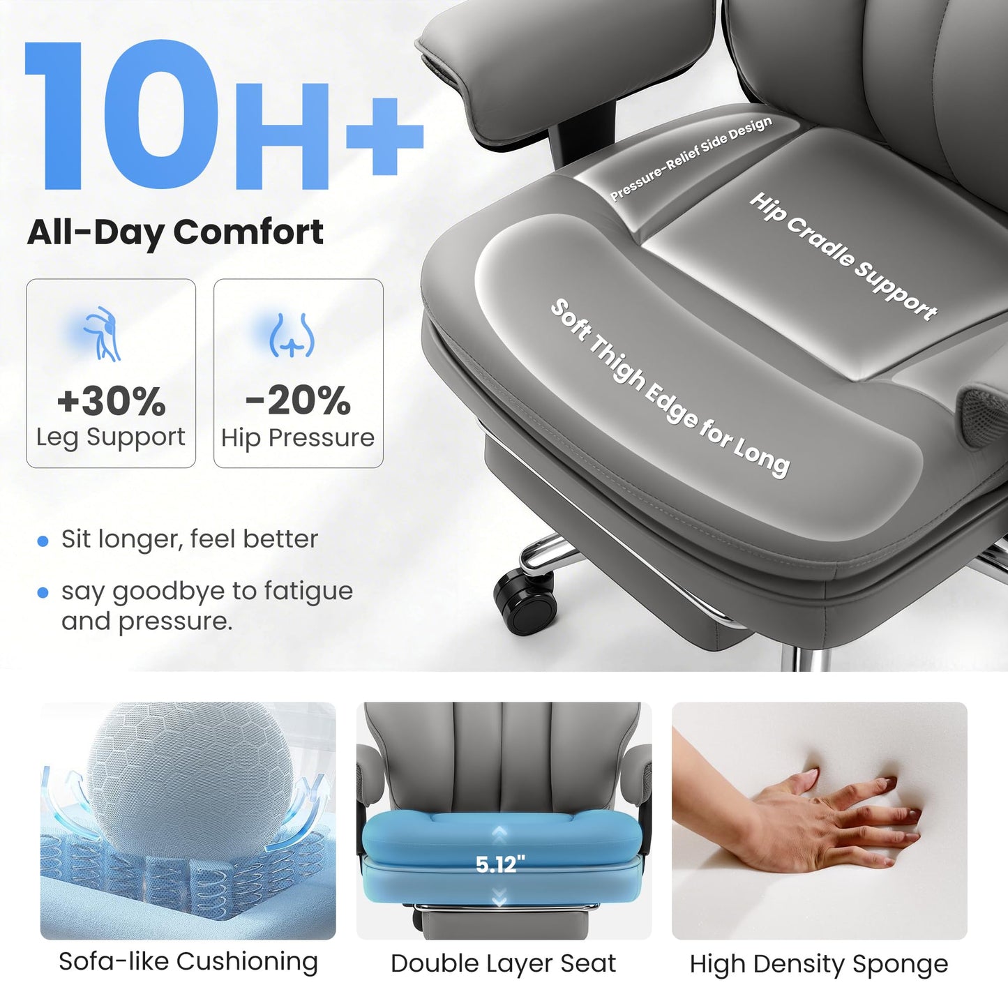 BestGlory Office Chair with Inflatable Lumbar Support & Footrest, Gray