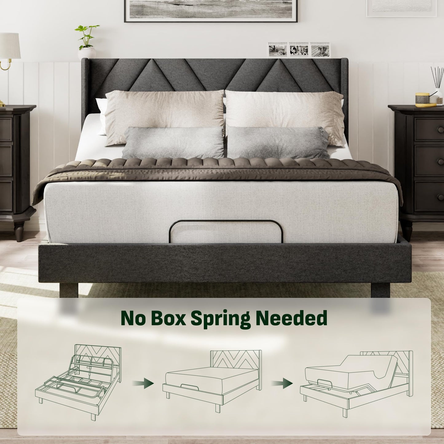 Softa Queen All-in-One Adjustable Bed Frame with Upholstered Bed Frame Headboard, Electric Bed with Remote Control and Whisper Quiet Motor, 10-Year Warranty