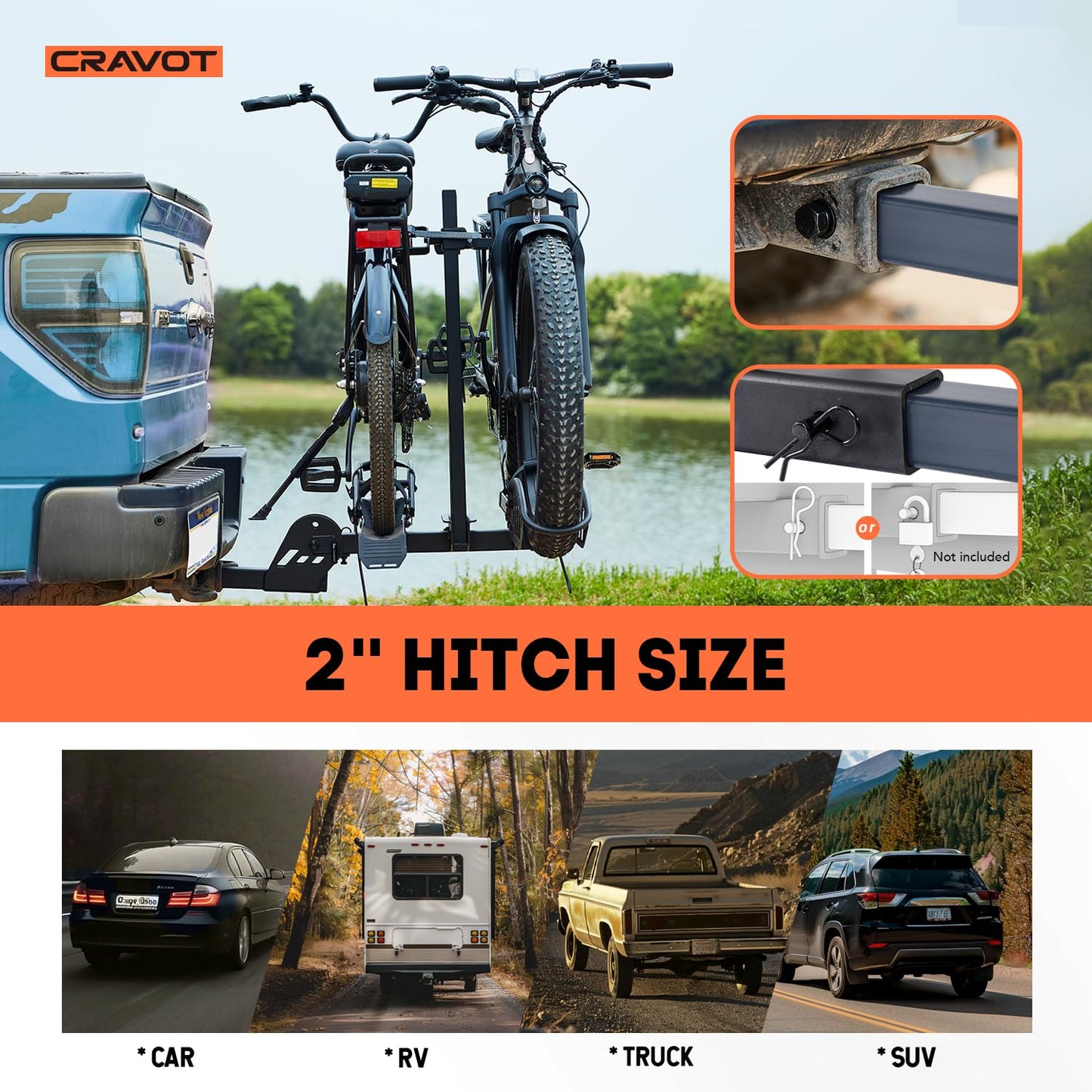 CRAVOT CyberRack E2 Hitch 2 E-Bike Rack with Ramp,200 lbs Capacity
